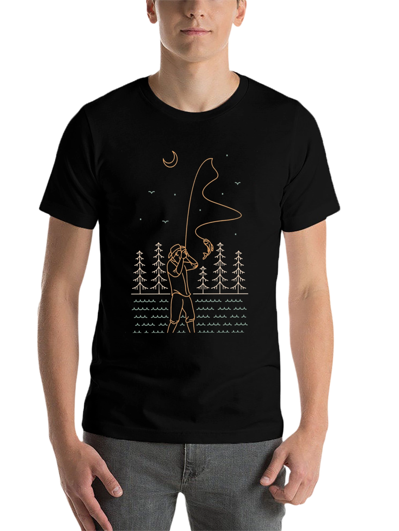 Black Fisherman Graphic Tee - Outdoor Adventure Style view 7