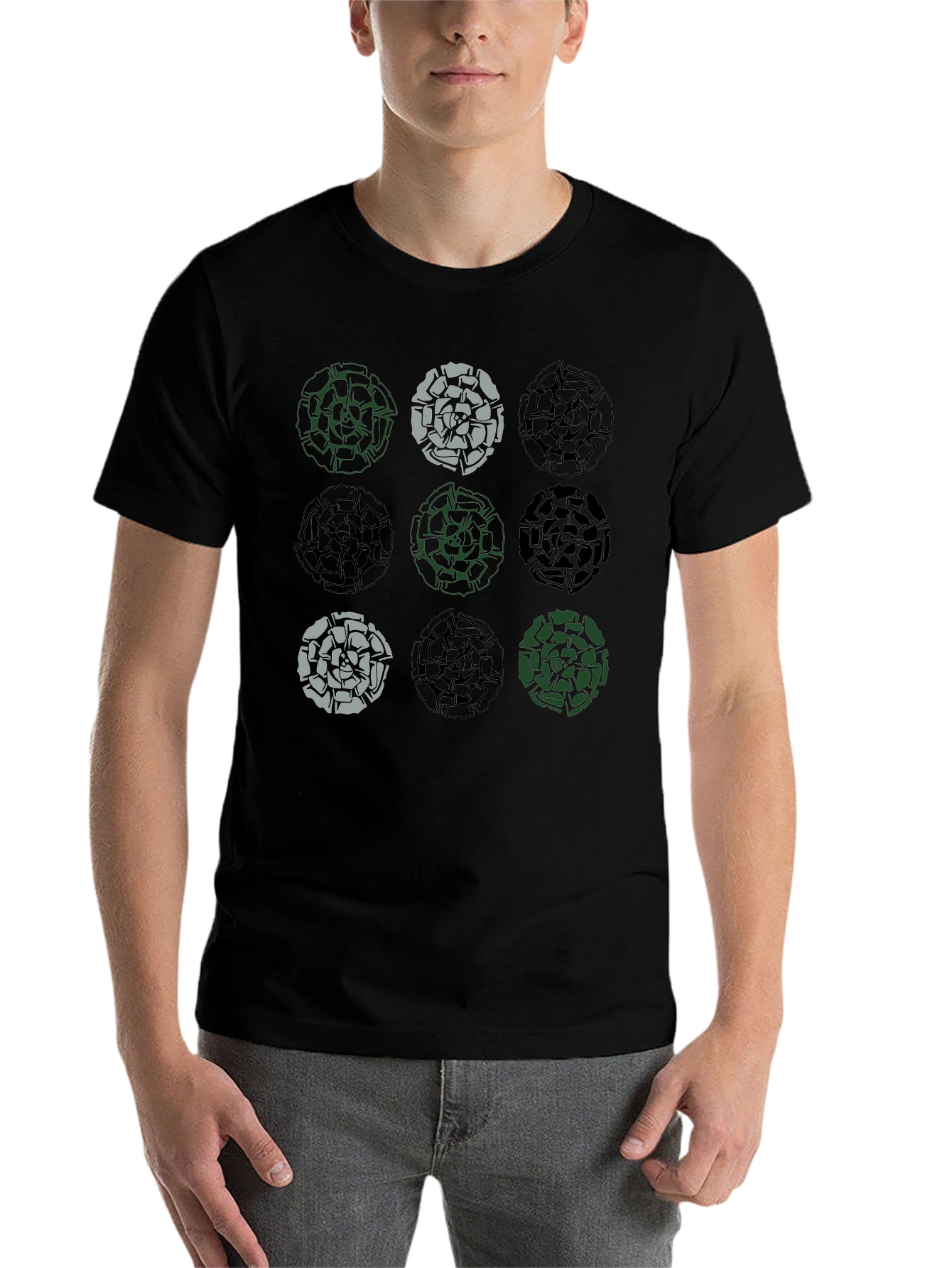 Black Floral Rose Graphic Print Men's T-Shirt - Black view 7
