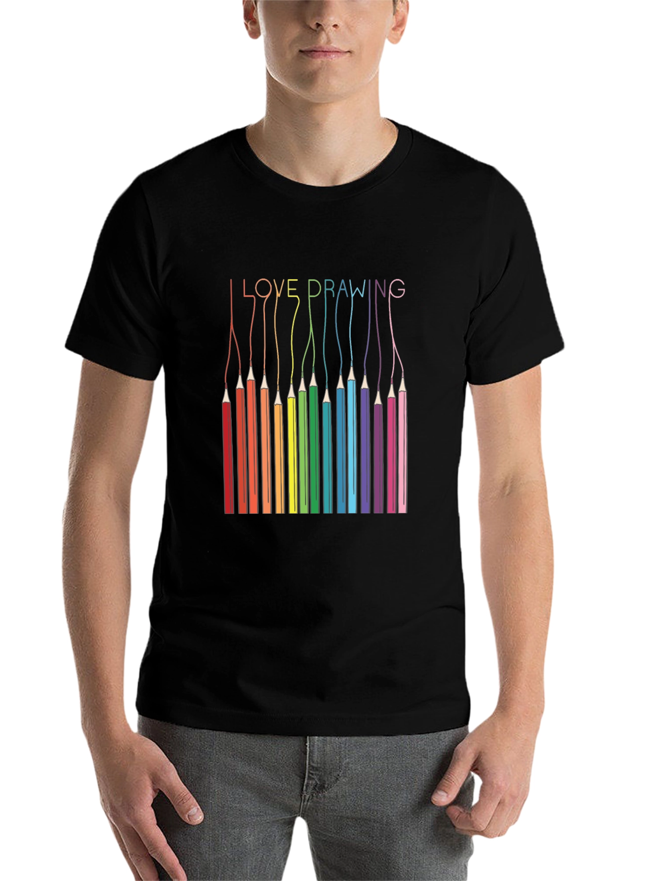 Black I Love Drawing T-Shirt - Rainbow Pencils view 7