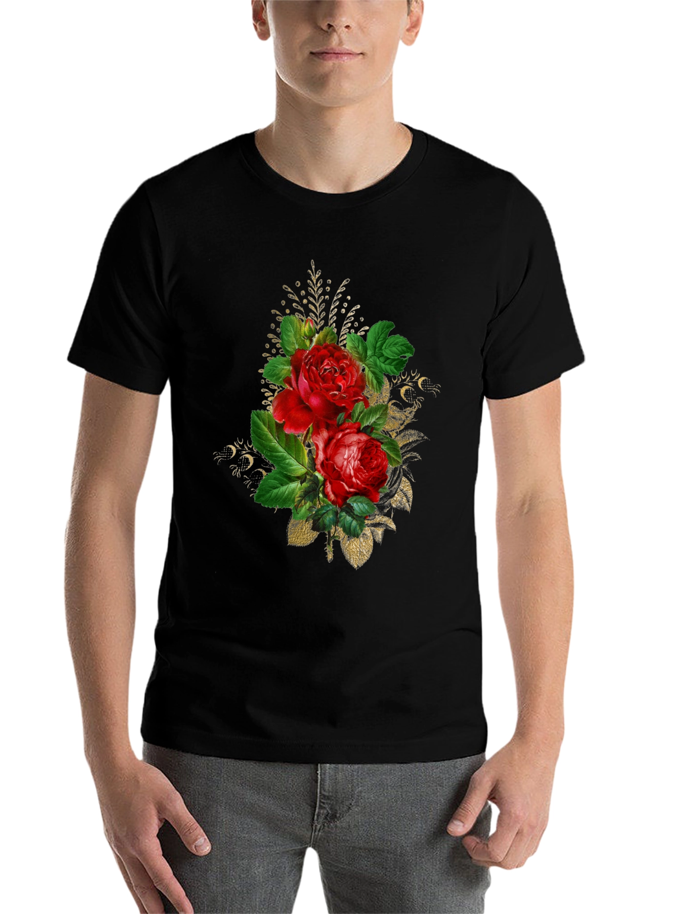Black Floral Rose Graphic Tee - Black view 7