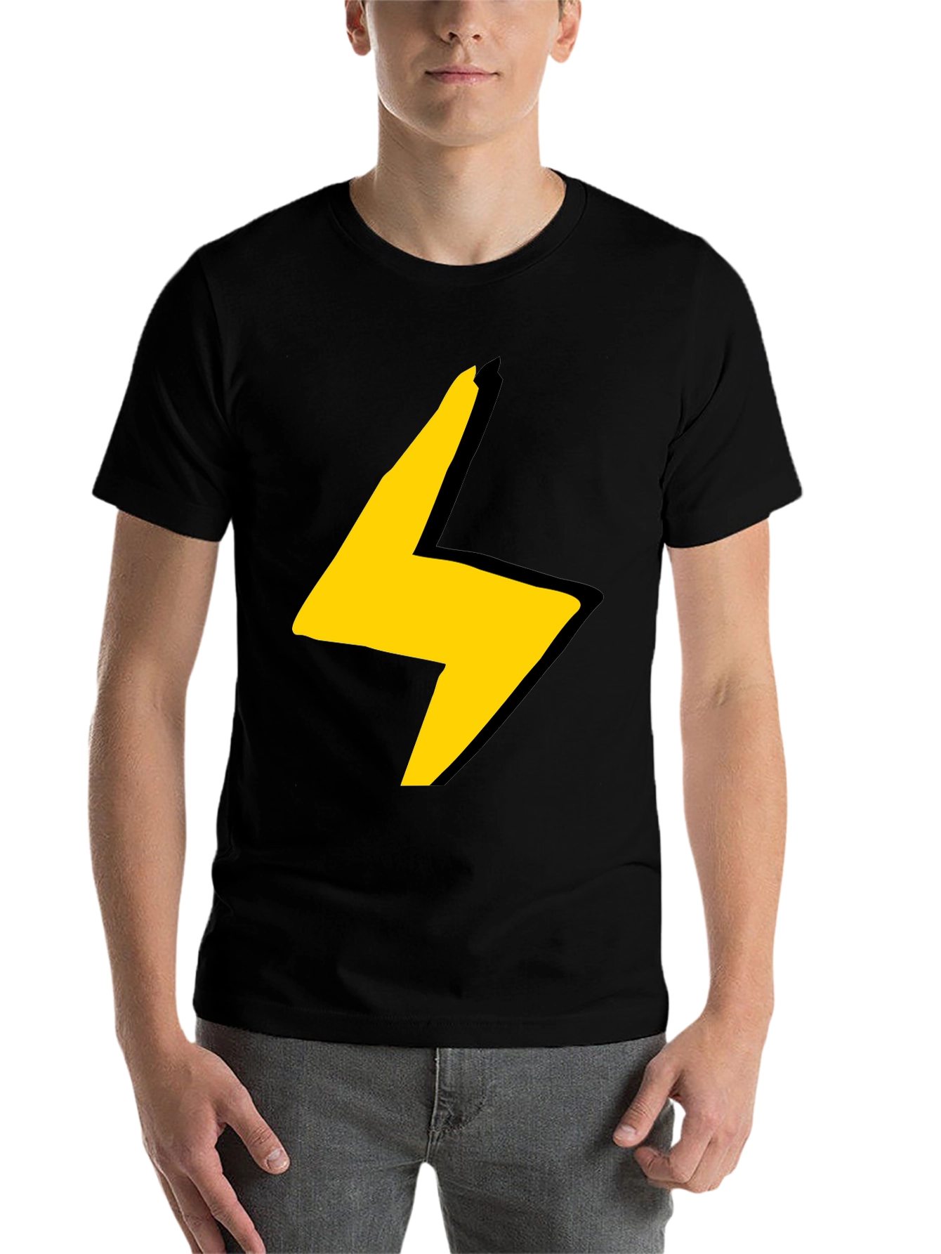 Black Electric Bolt Graphic Tee - Black Cotton Blend view 7