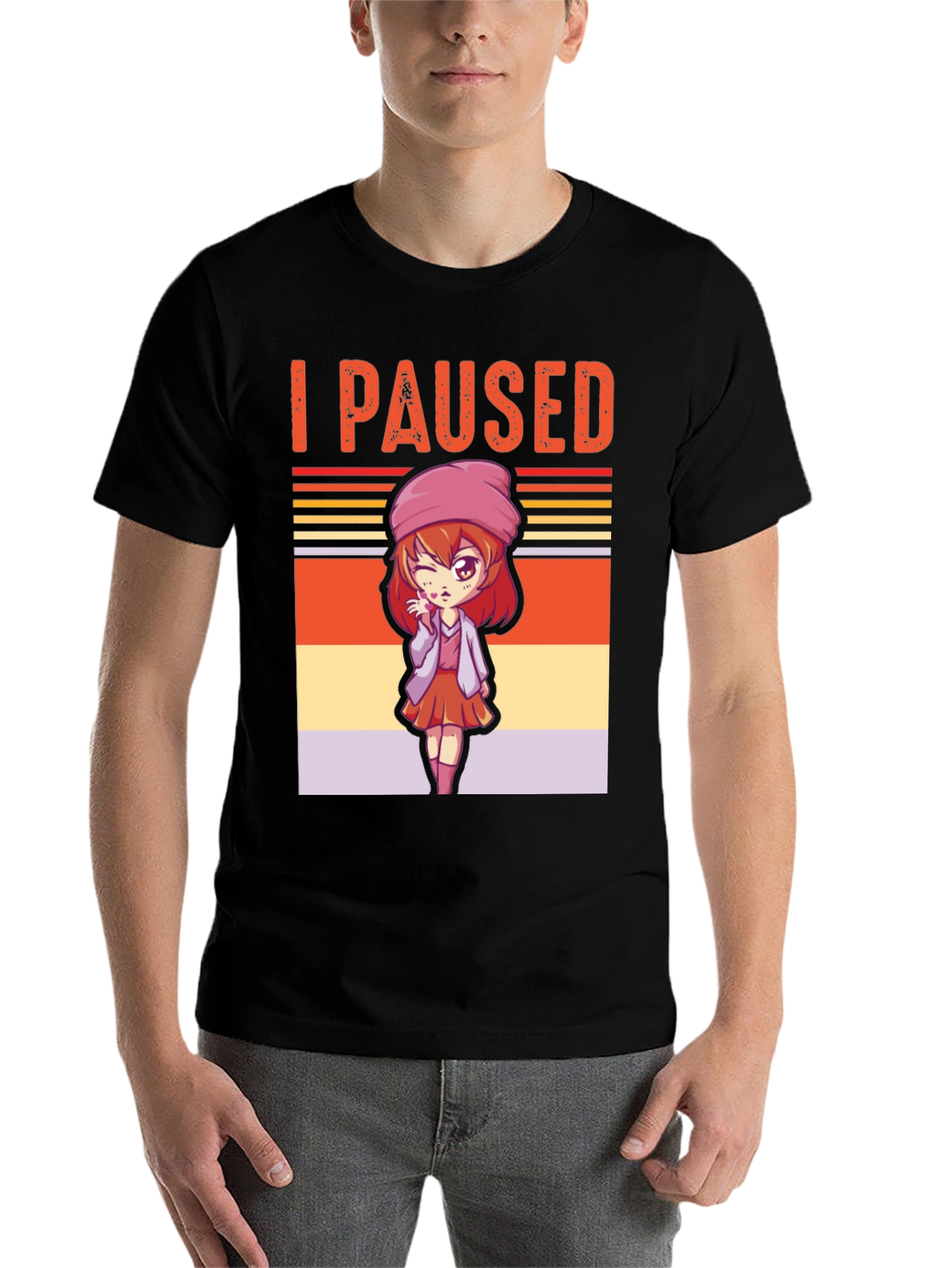 Black I Paused My Game Anime Girl T-Shirt view 7