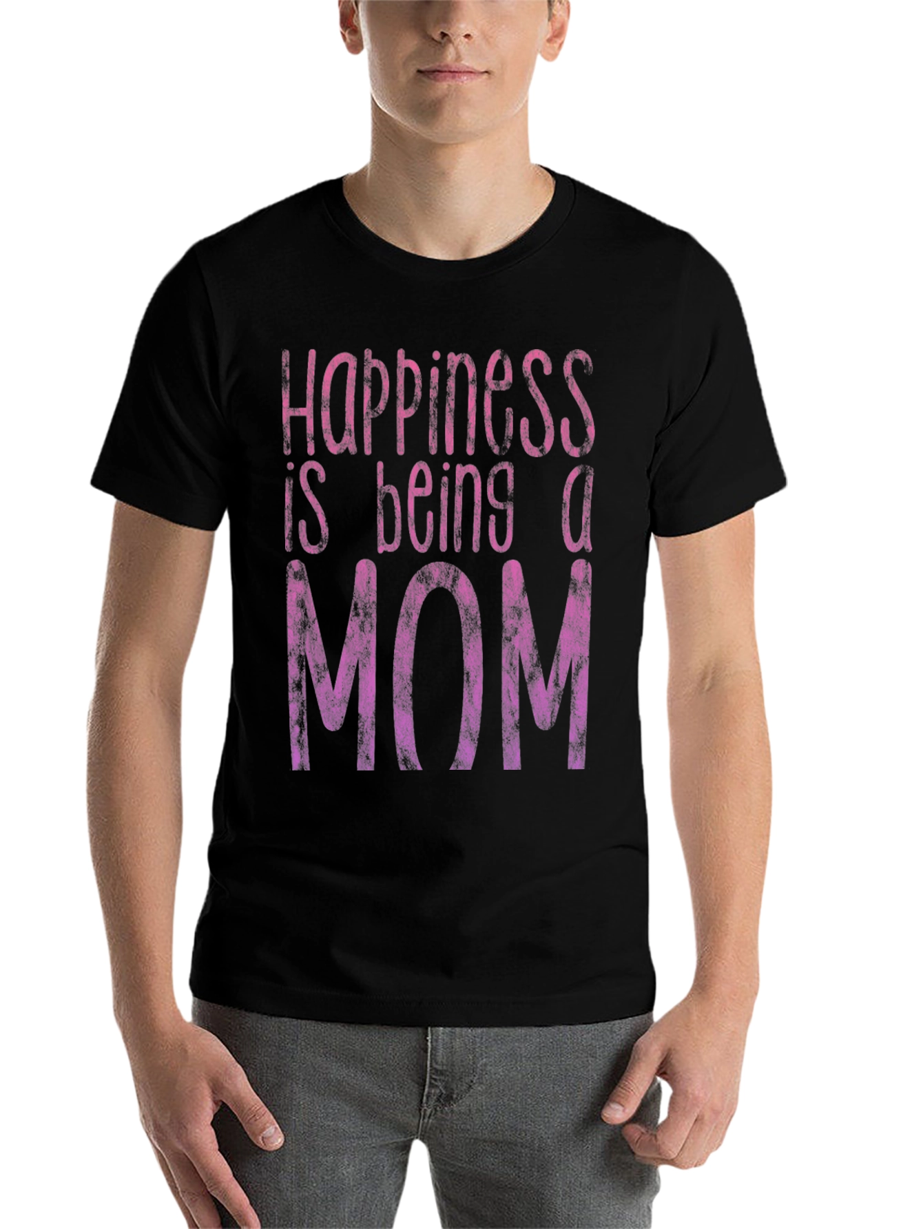 Black Happiness Is Being A Mom T-Shirt - Black view 7