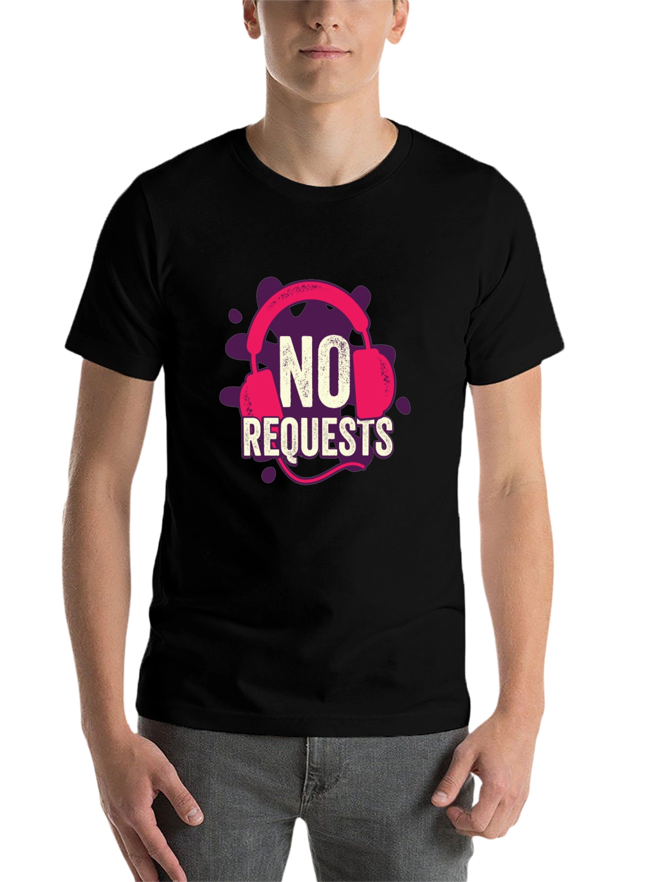 Black No Requests Headphone Graphic T-Shirt view 7