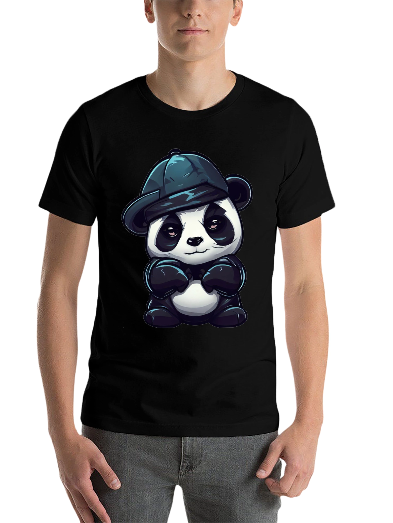 Black Cool Panda Graphic Tee - Unisex Black T-Shirt view 7