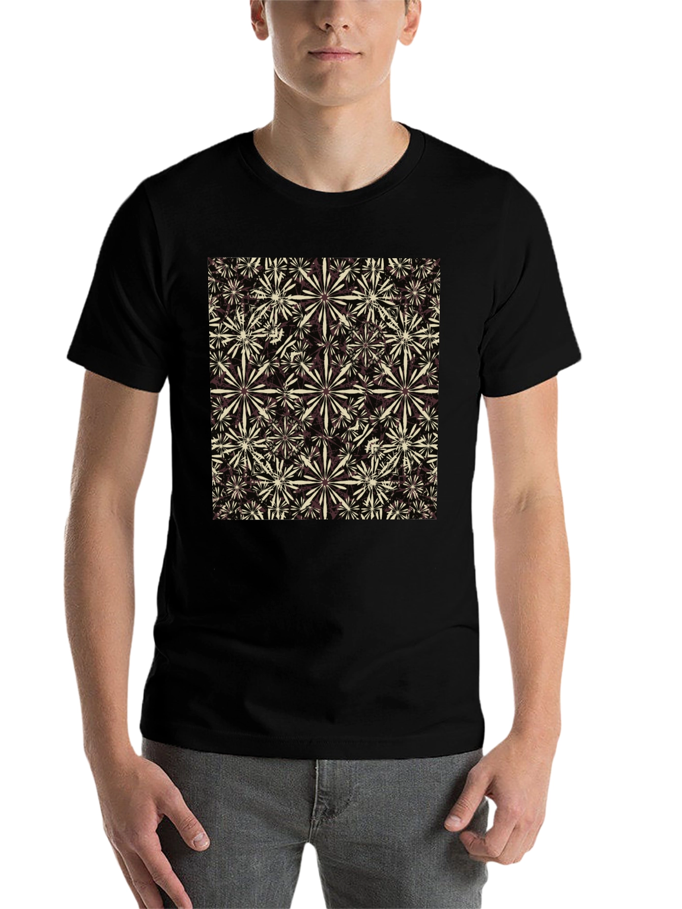 Black Floral Pattern Crew Neck T-Shirt view 7