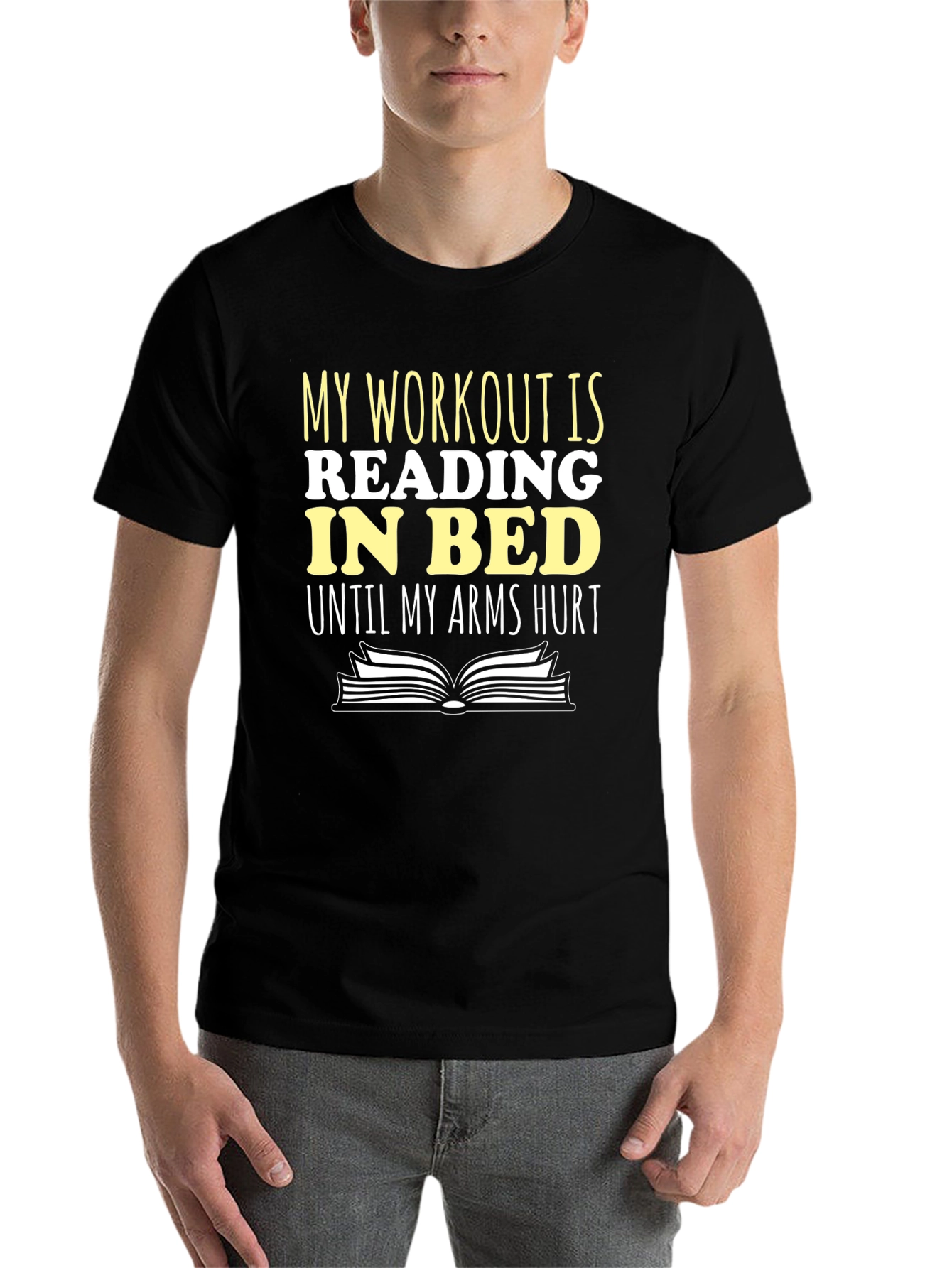 Black Funny Reading Workout T-Shirt - Unisex Cotton Tee view 7