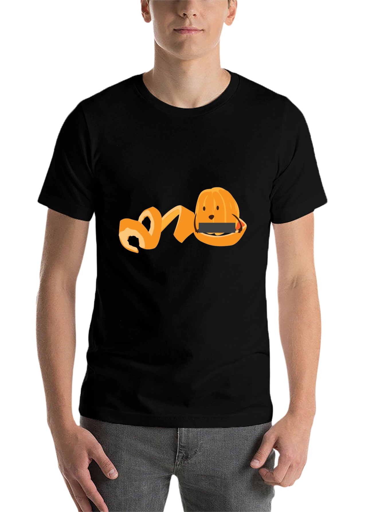 Black Funny Orange Peel T-Shirt - Fruit Graphic Tee view 7