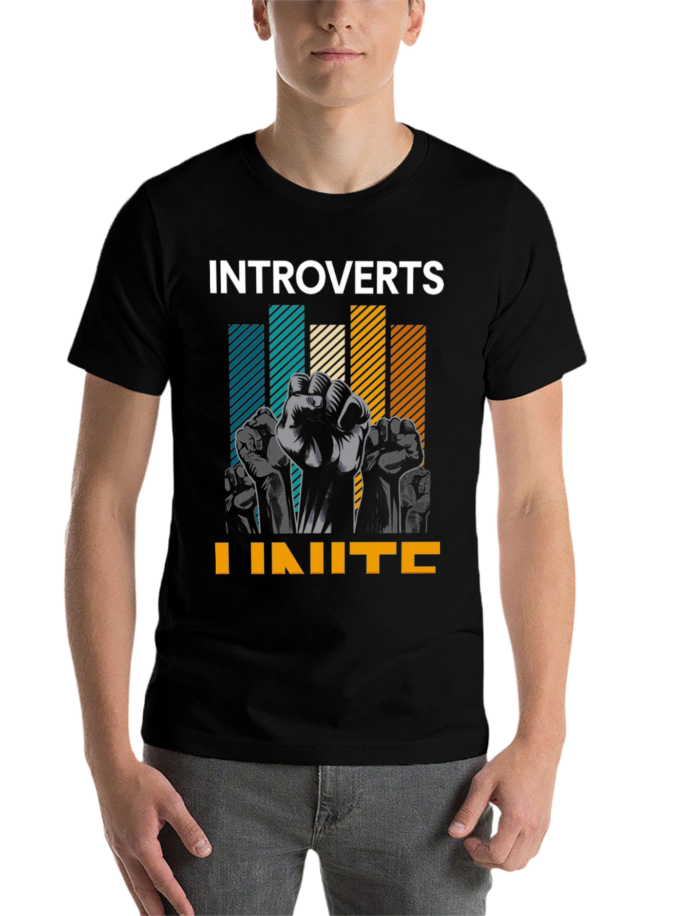 Black Introverts Unite Graphic Tee - Black Cotton T-Shirt view 7