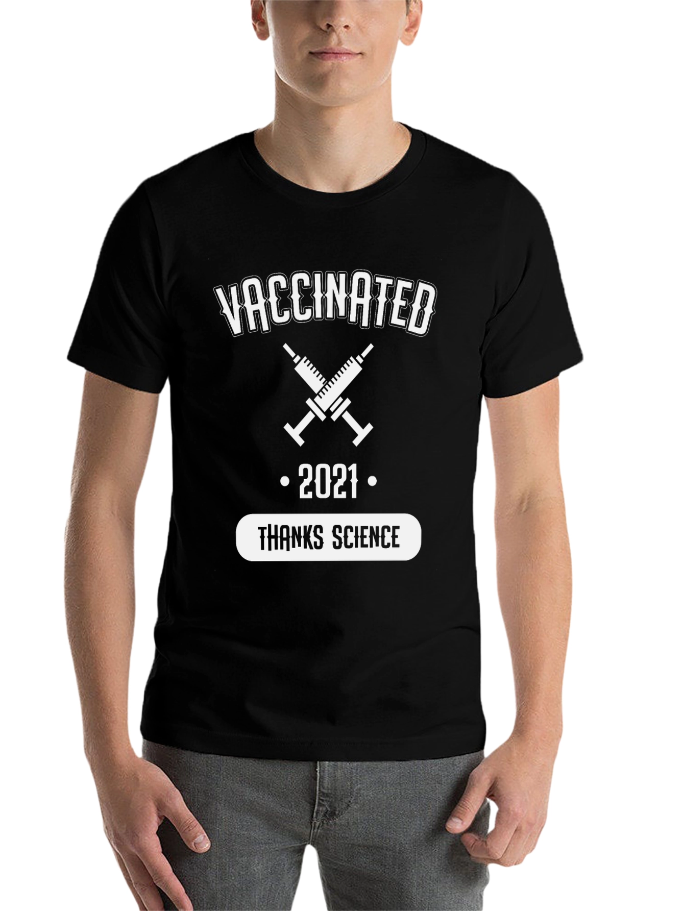 Black Vaccinated 2021 Thanks Science T-Shirt view 7