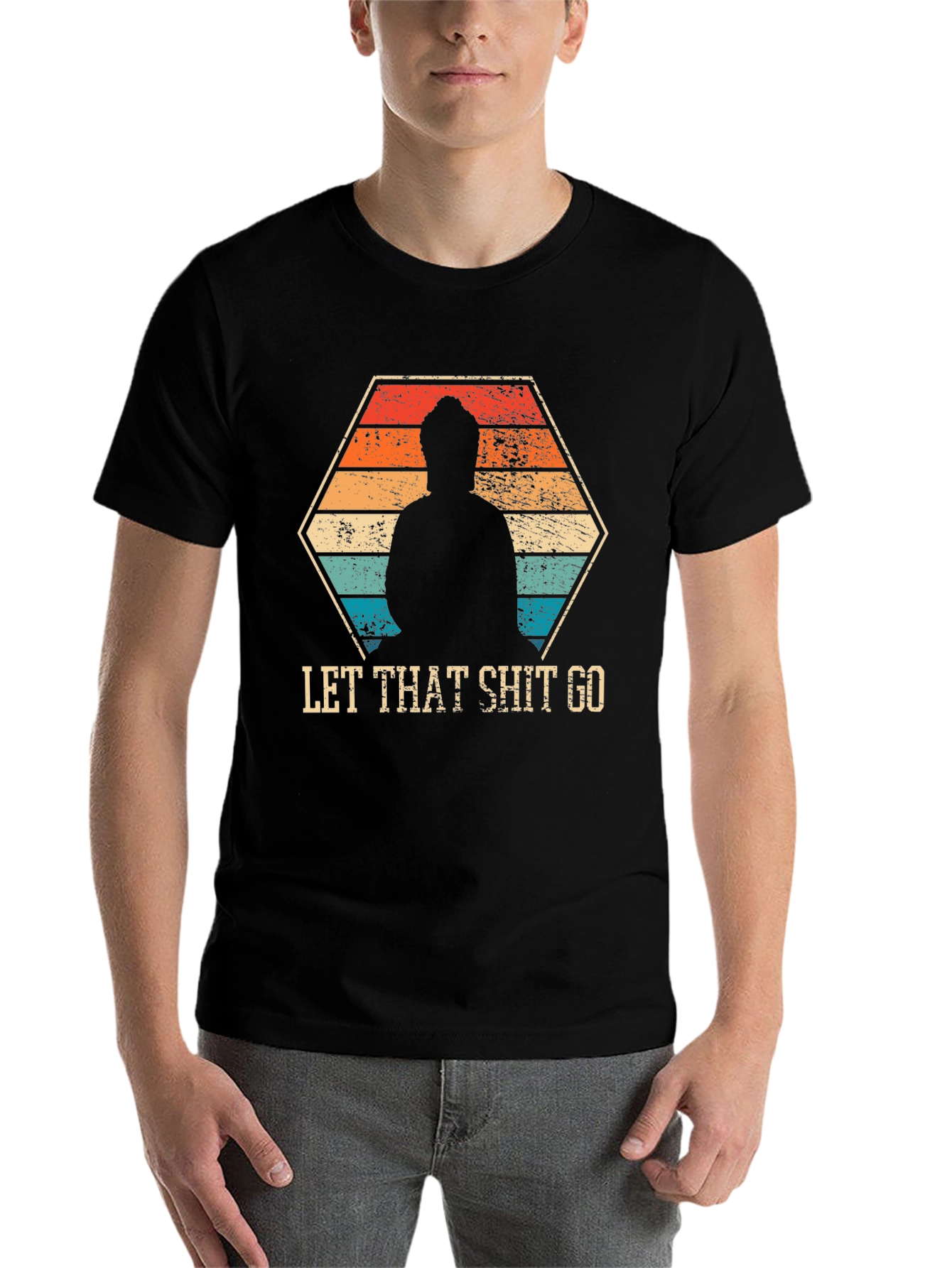 Black Let That Shit Go - Funny Zen Buddha T-Shirt view 7
