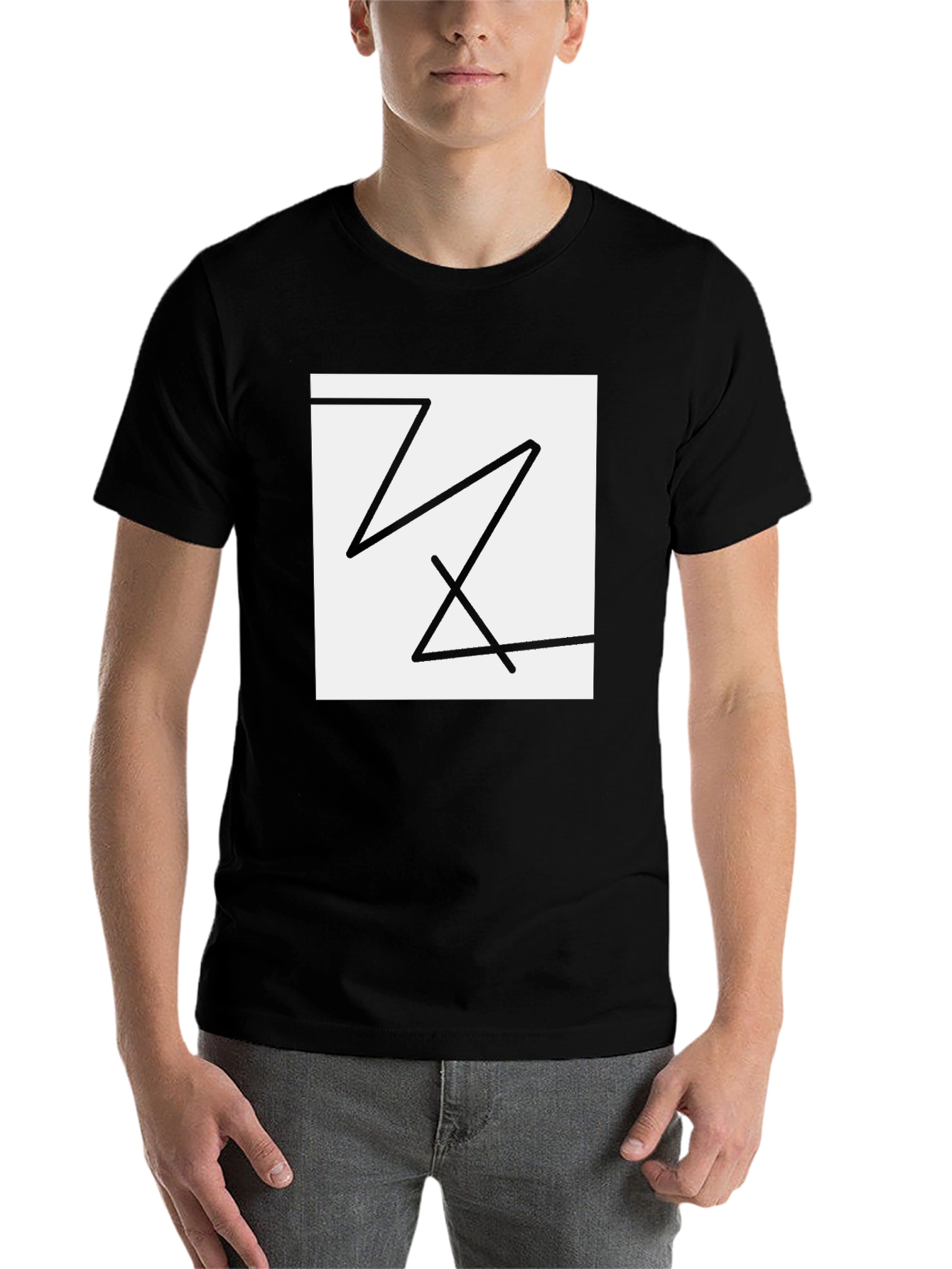 Black Geometric Line Art T-Shirt view 7