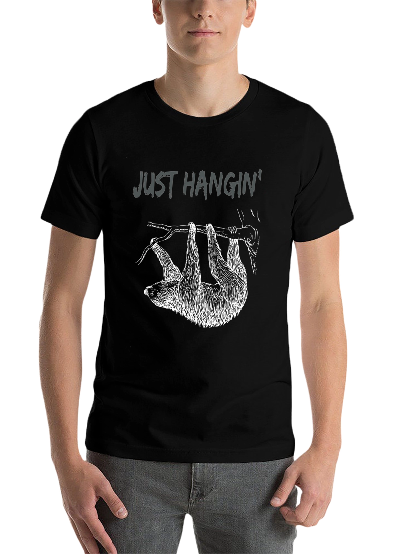 Black Just Hangin' Sloth Graphic T-Shirt view 7