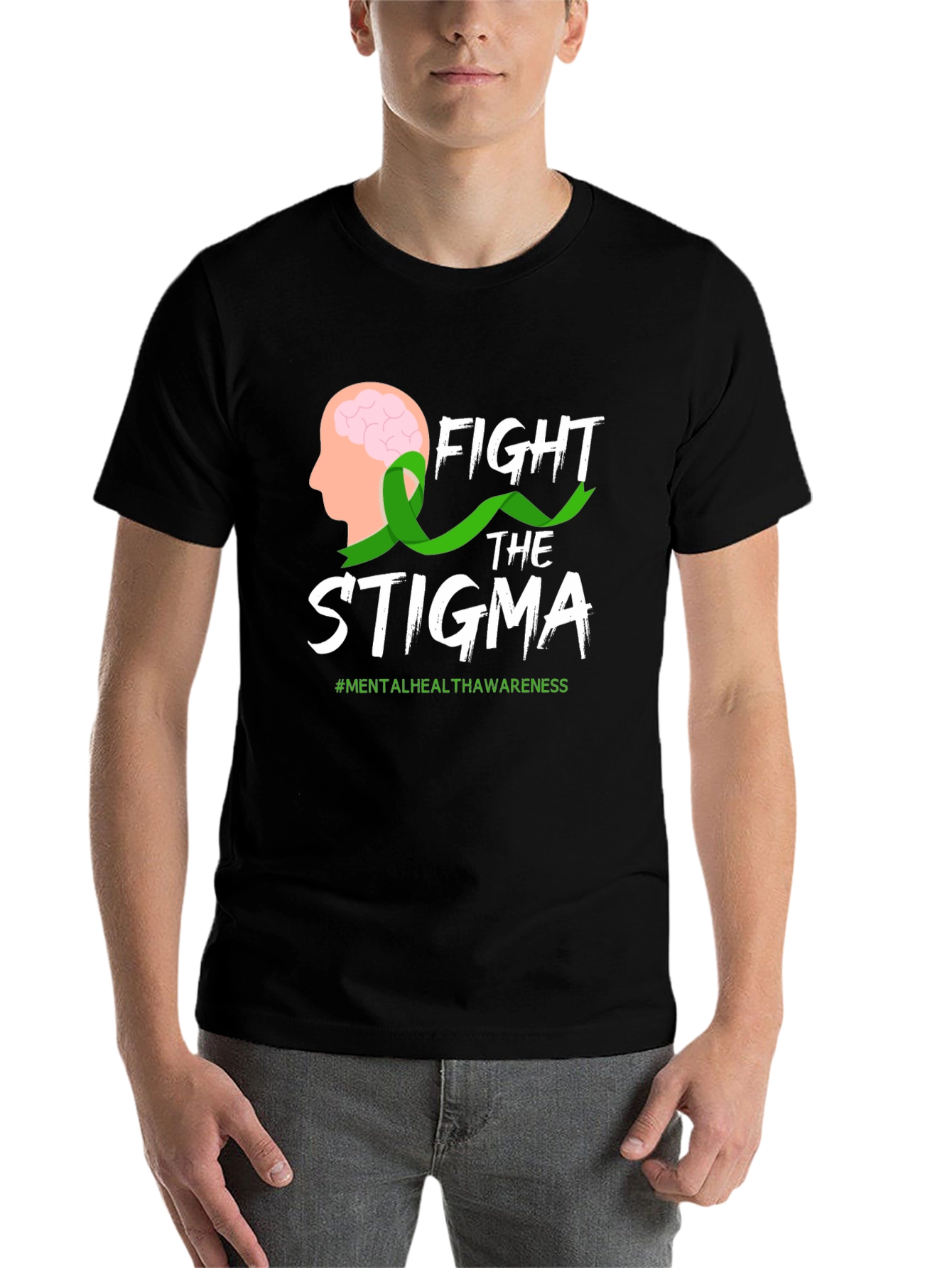 Black Fight Stigma T-Shirt Mental Health Awareness Tee view 7
