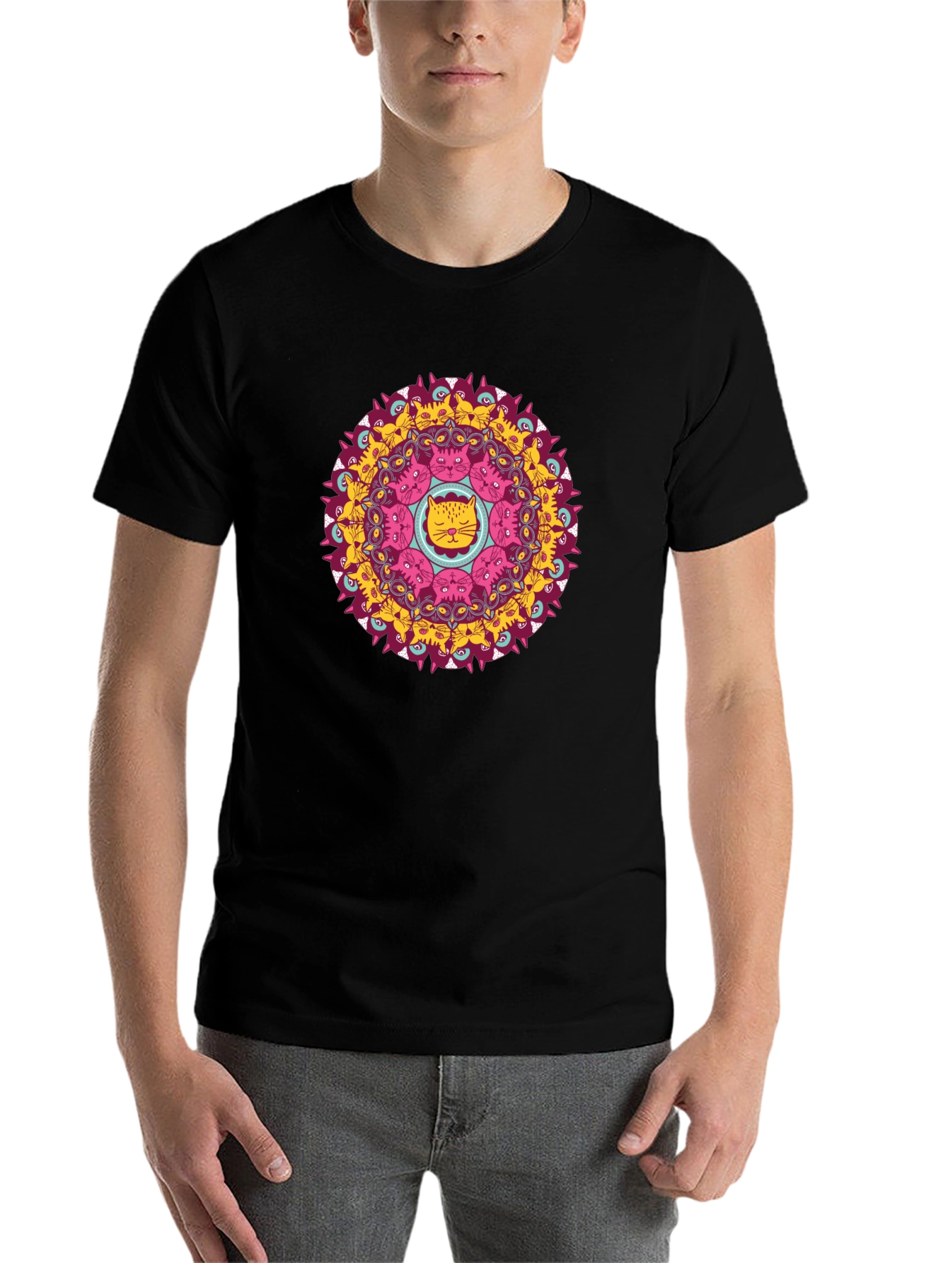 Black Cat Mandala Black T-Shirt - Unique Graphic Tee view 7