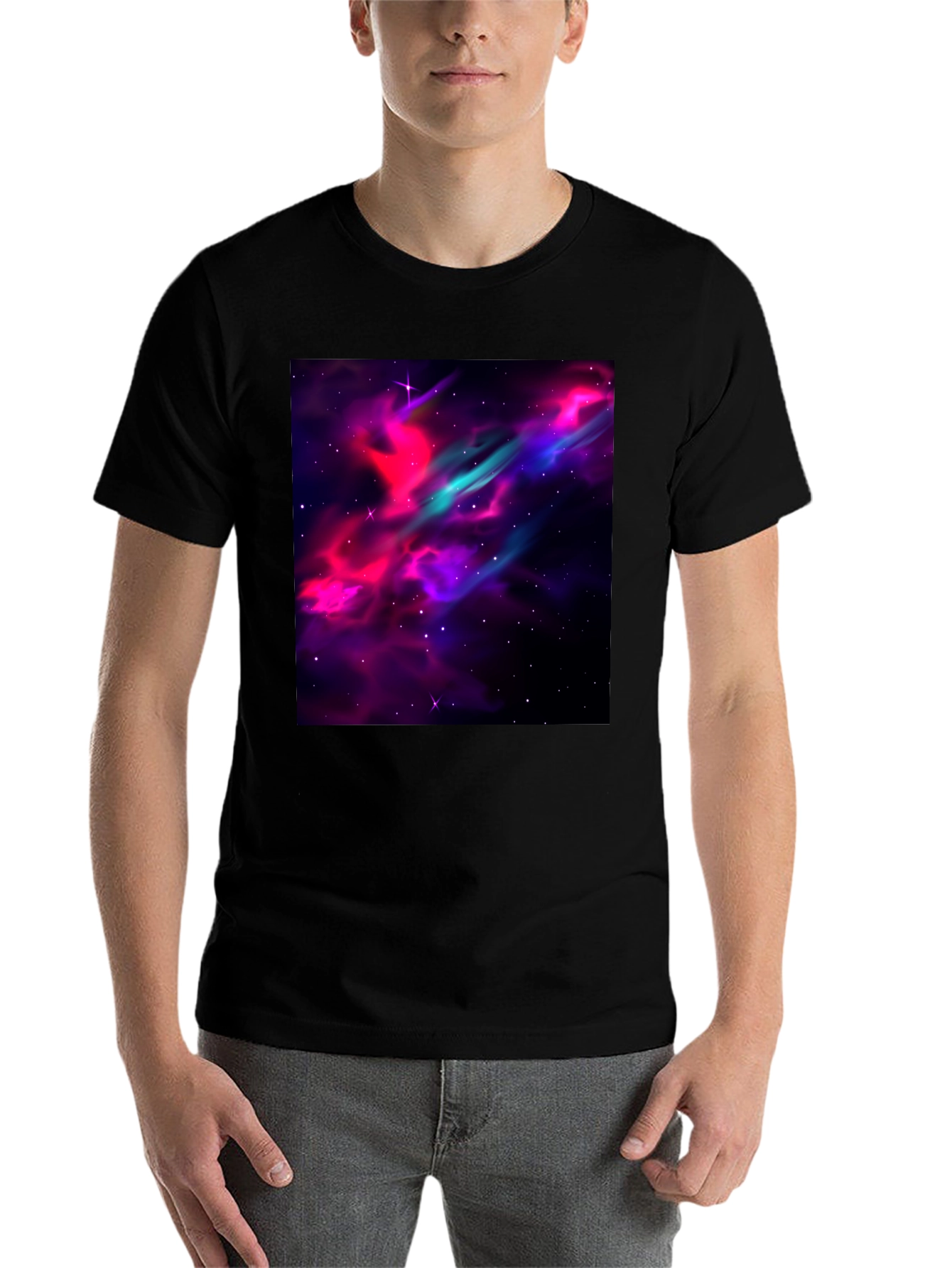 Black Galaxy Print Black T-Shirt - Men's Casual Tee view 7