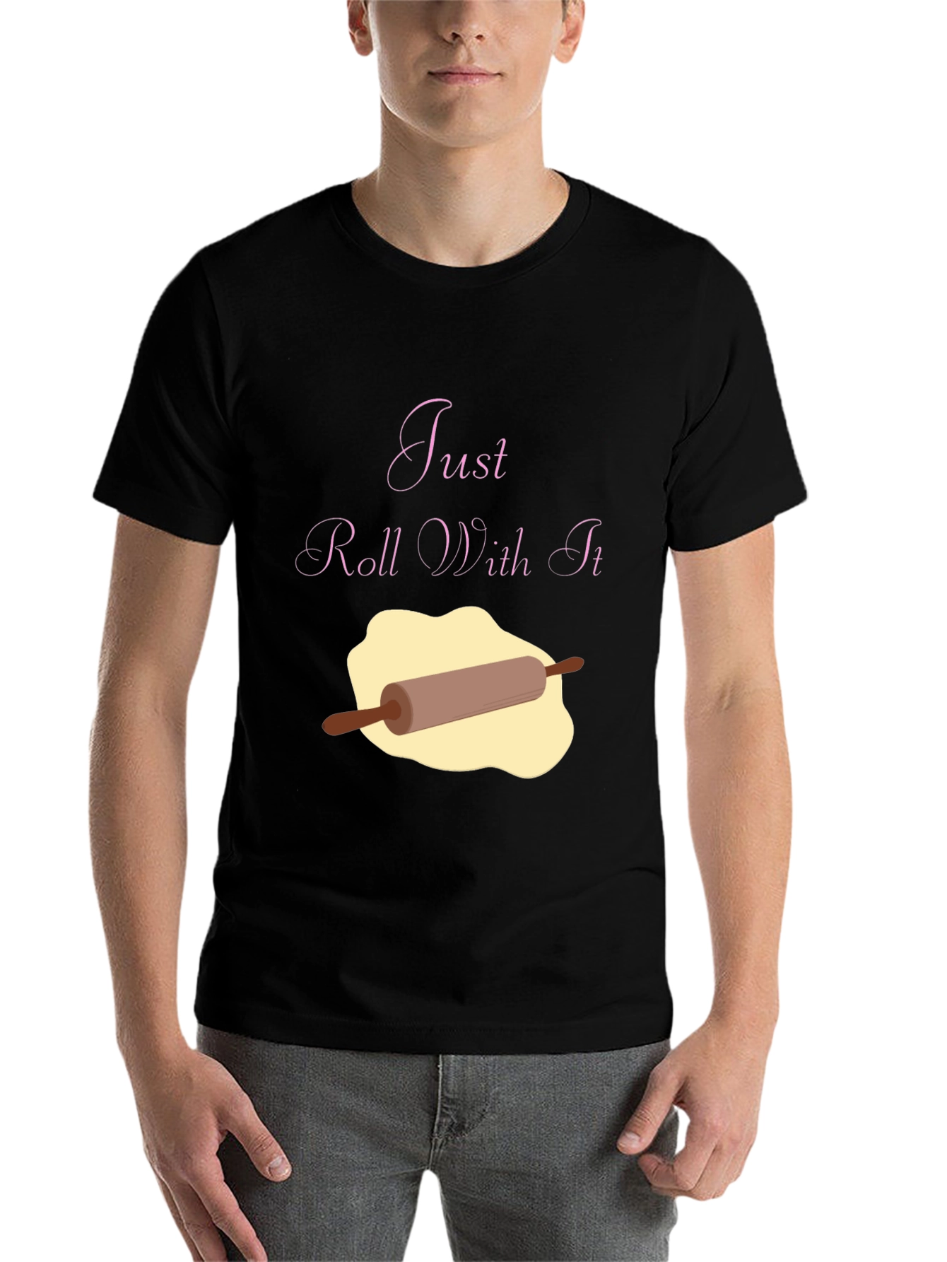 Black Just Roll With It Funny Baking T-Shirt view 7