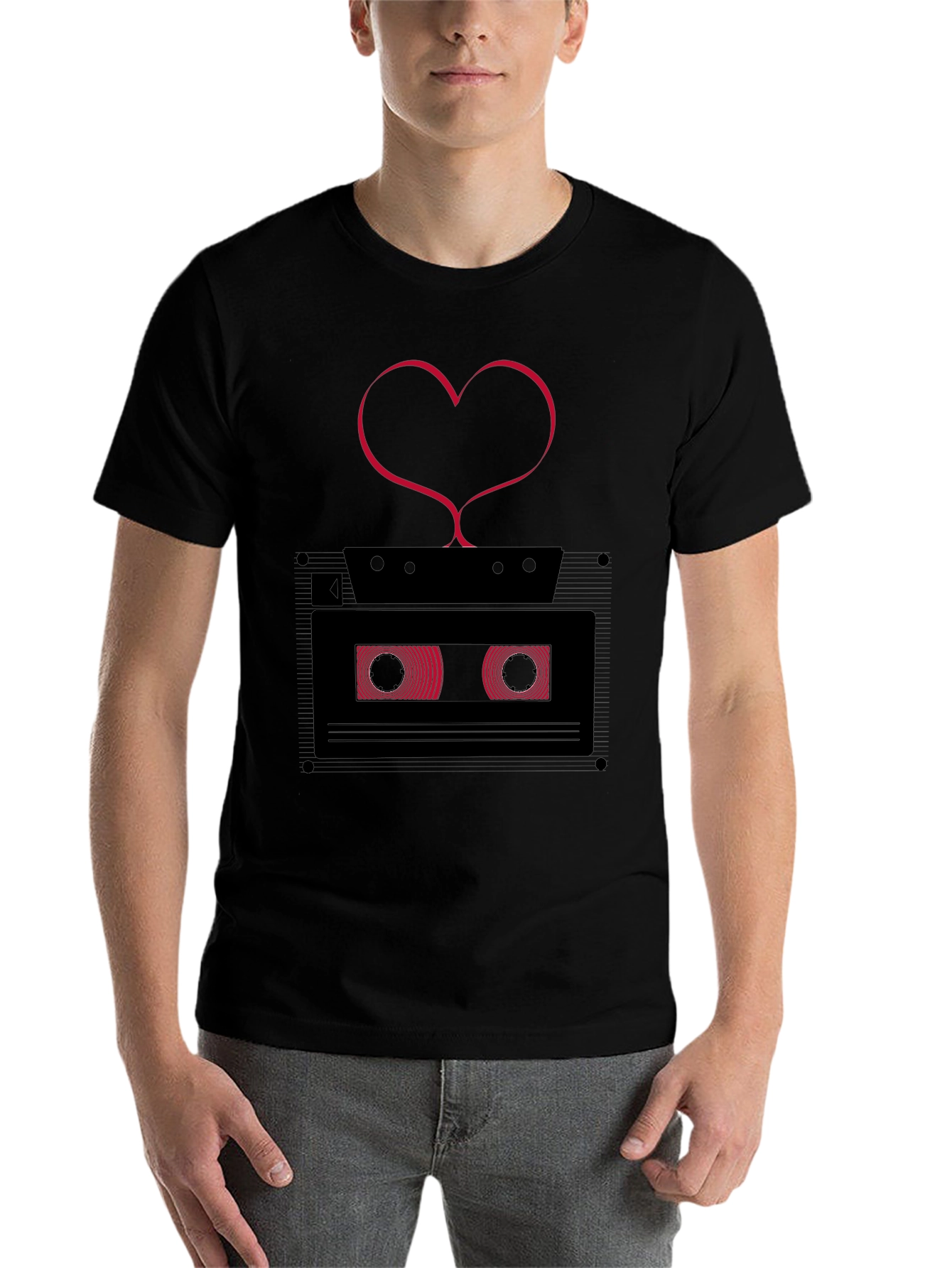 Black Retro Love Cassette Tape Graphic Tee - Men's Black T-Shirt view 7