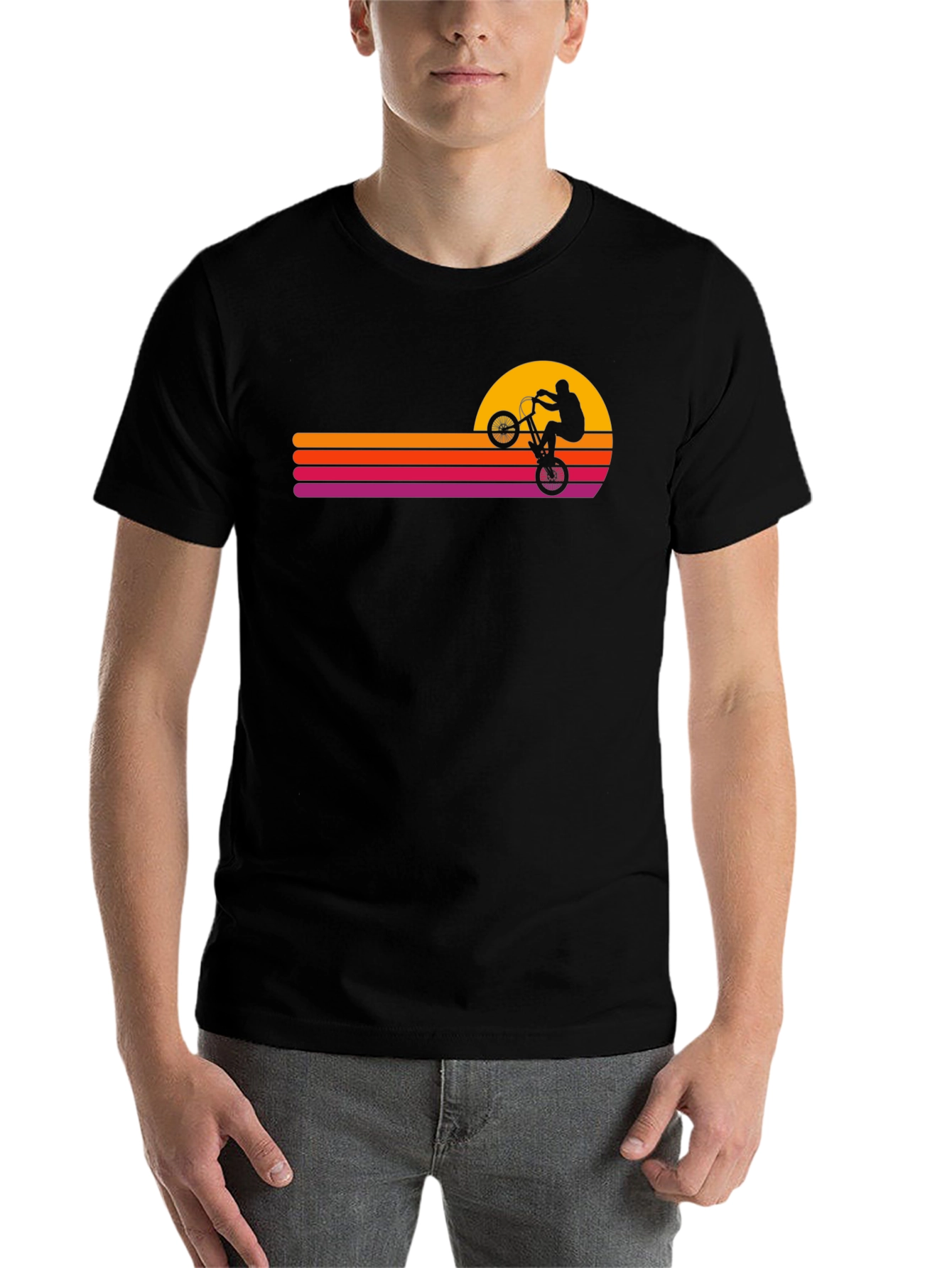 Black Retro Sunset BMX Rider Graphic Tee view 7