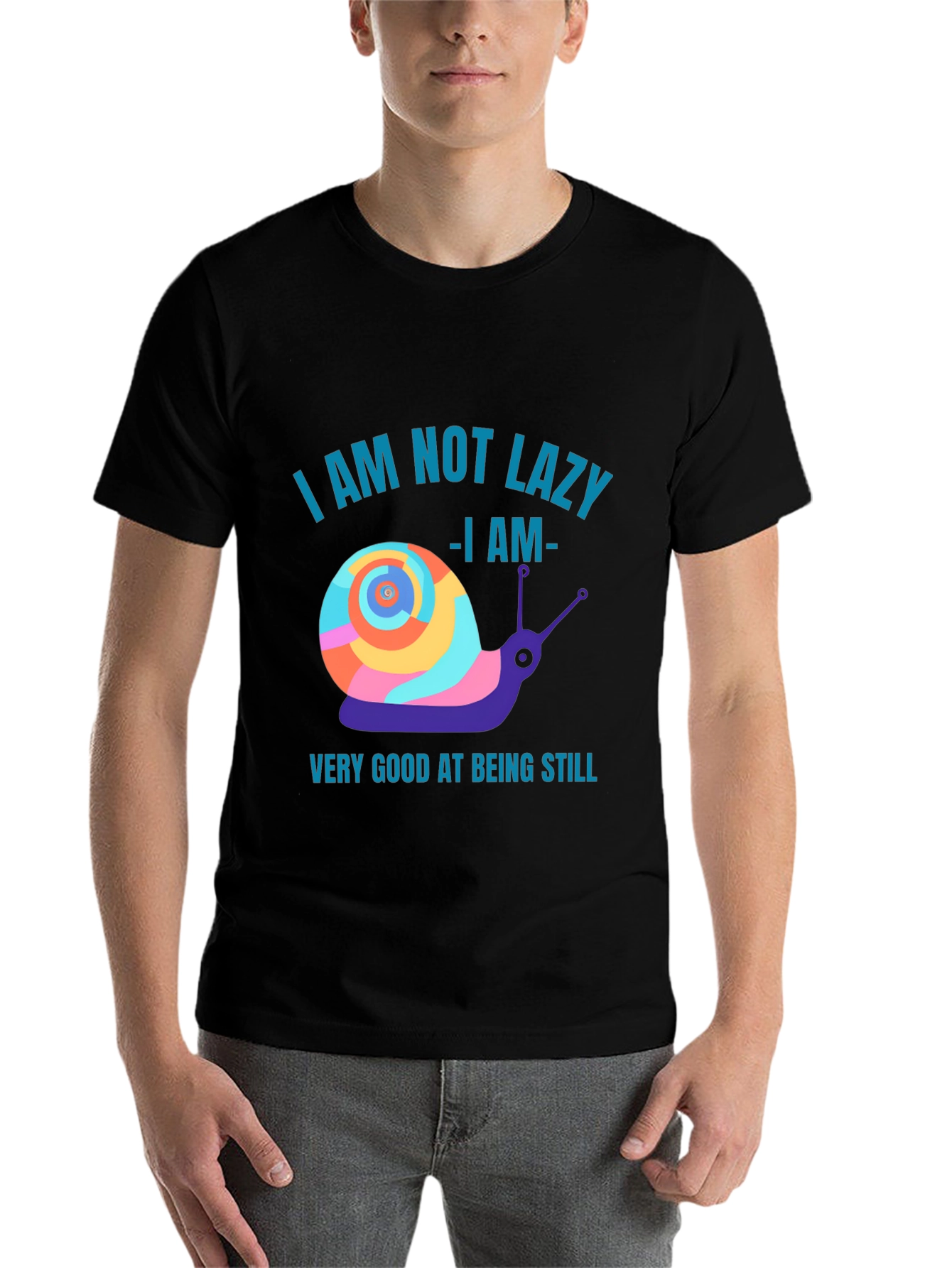 Black Funny Snail Graphic T-Shirt - Not Lazy view 7