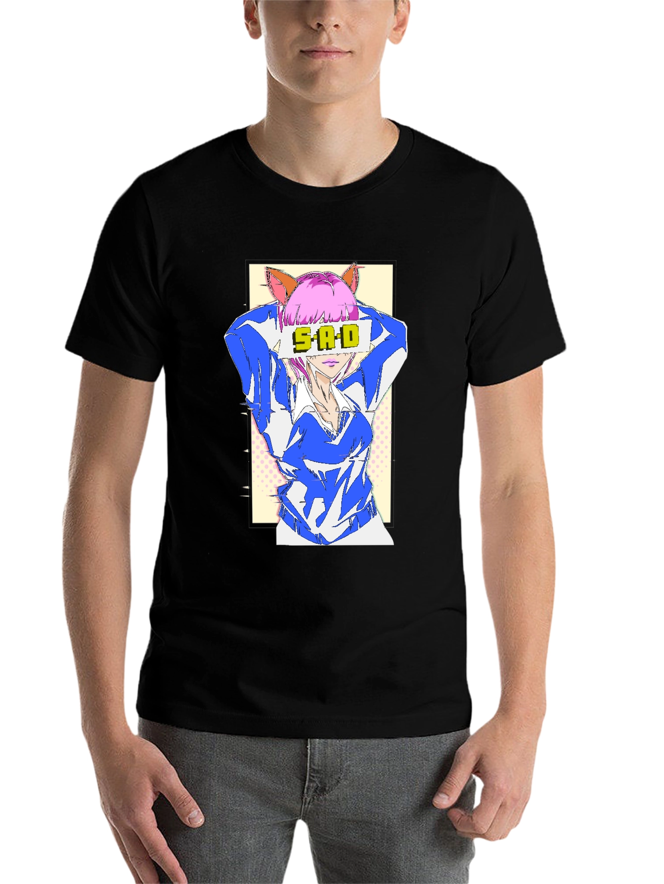 Black Anime SAD T-Shirt - Unisex Graphic Tee view 7