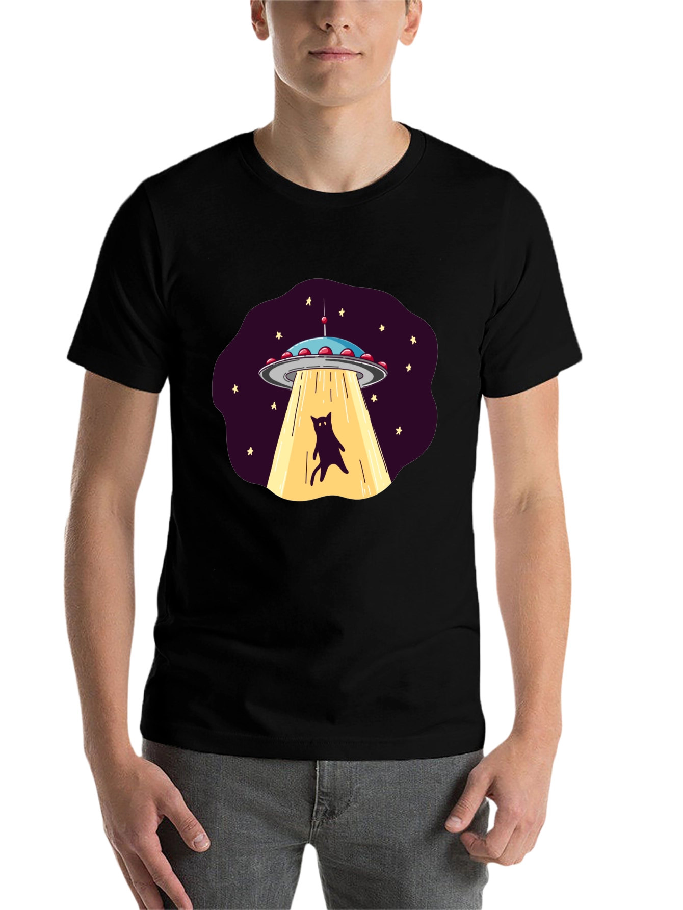 Black Alien Cat Abduction Graphic Tee view 7