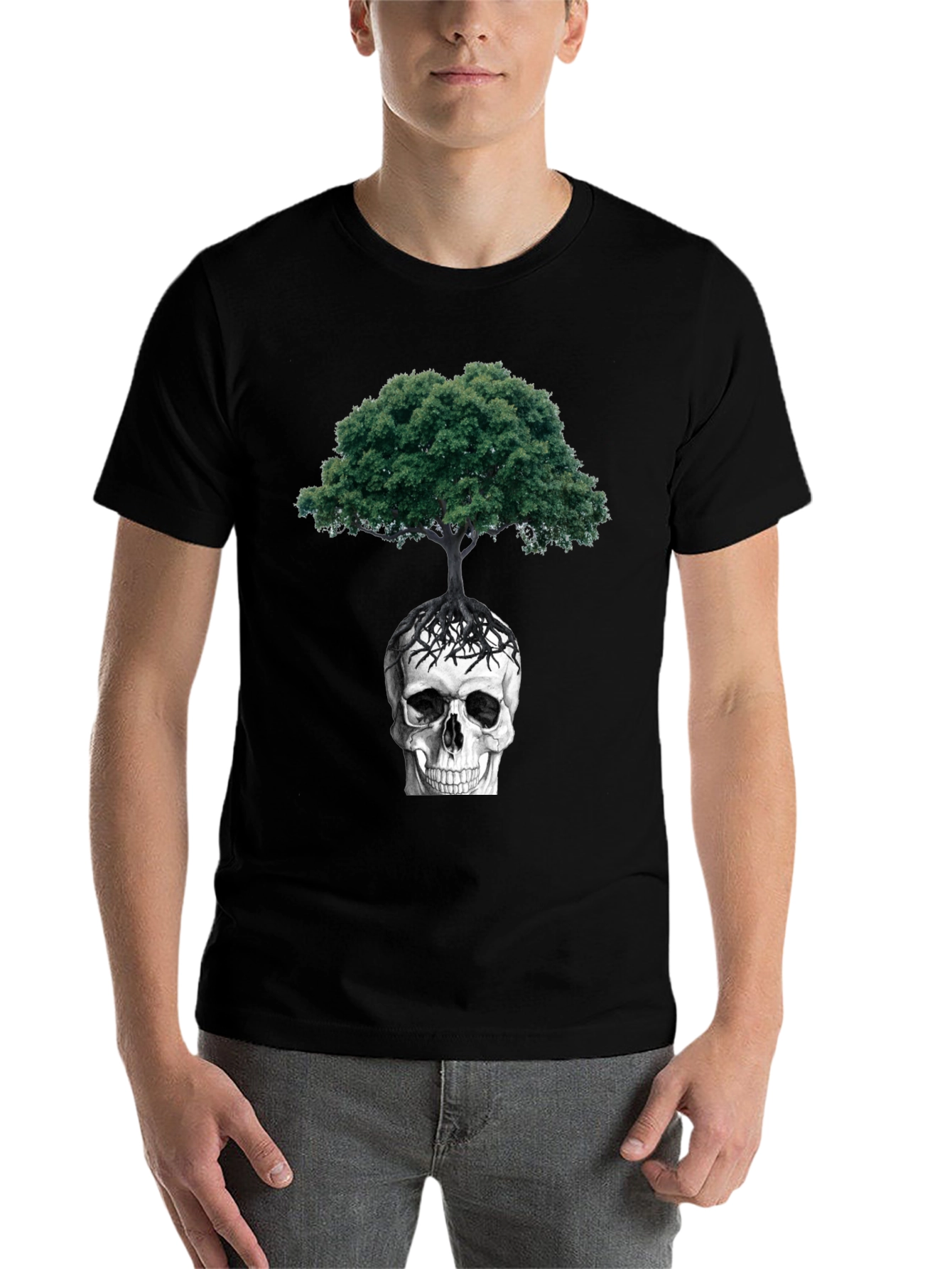 Black Skull & Tree Graphic Tee - Dark Humor Style view 7