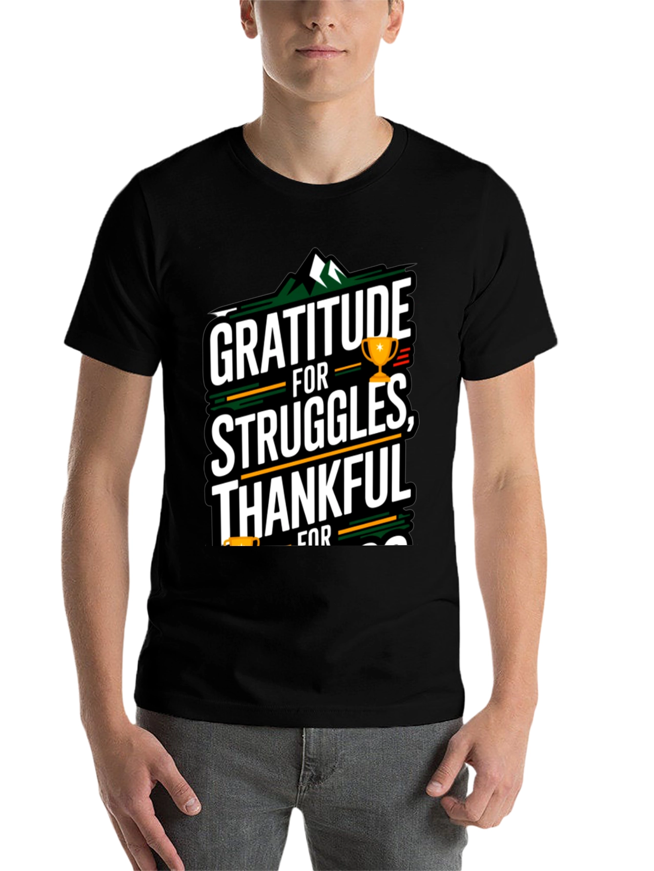 Black Gratitude T-Shirt - Thankful For Struggles view 7