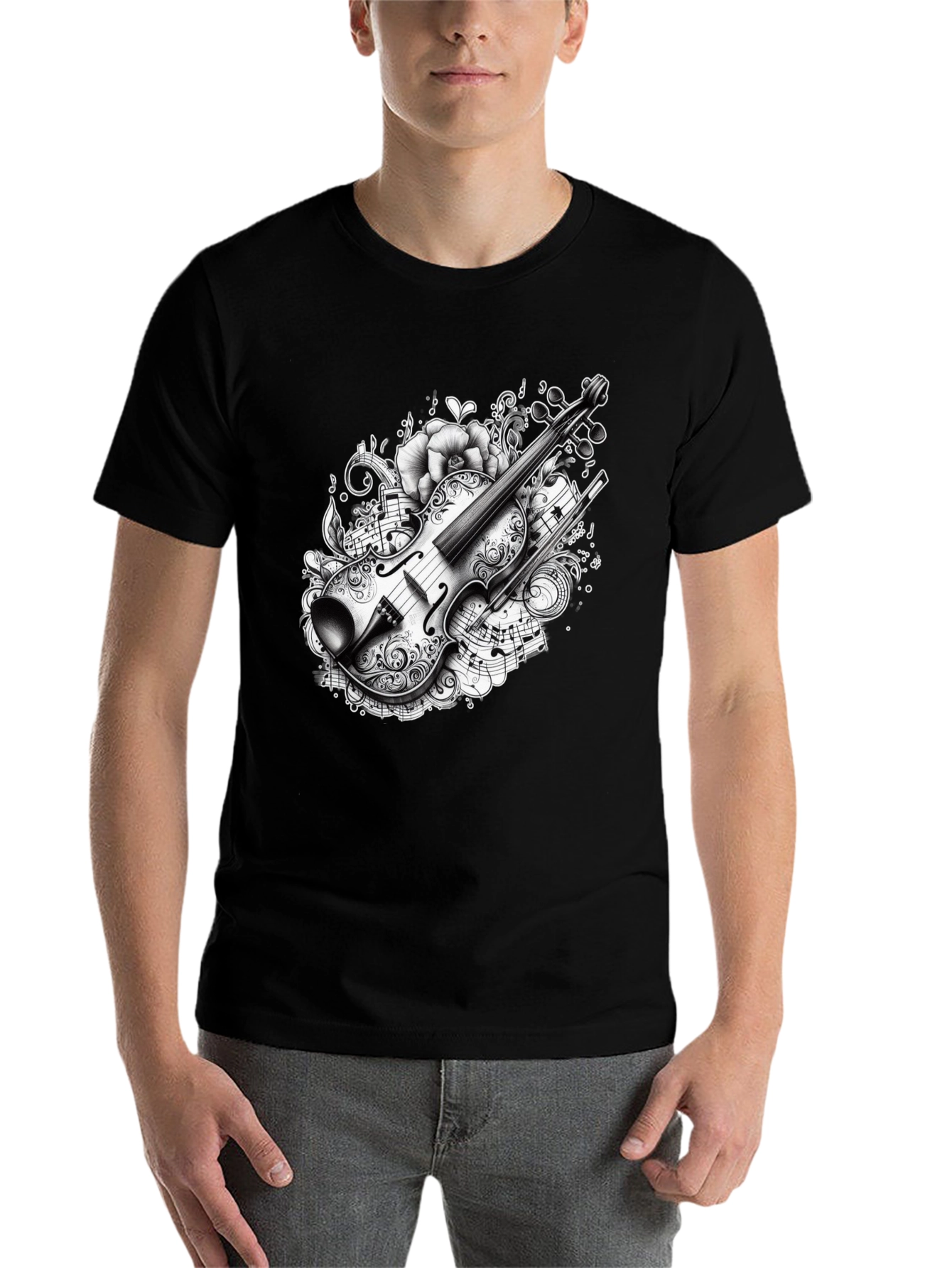 Black Musical Violin Graphic T-Shirt view 7
