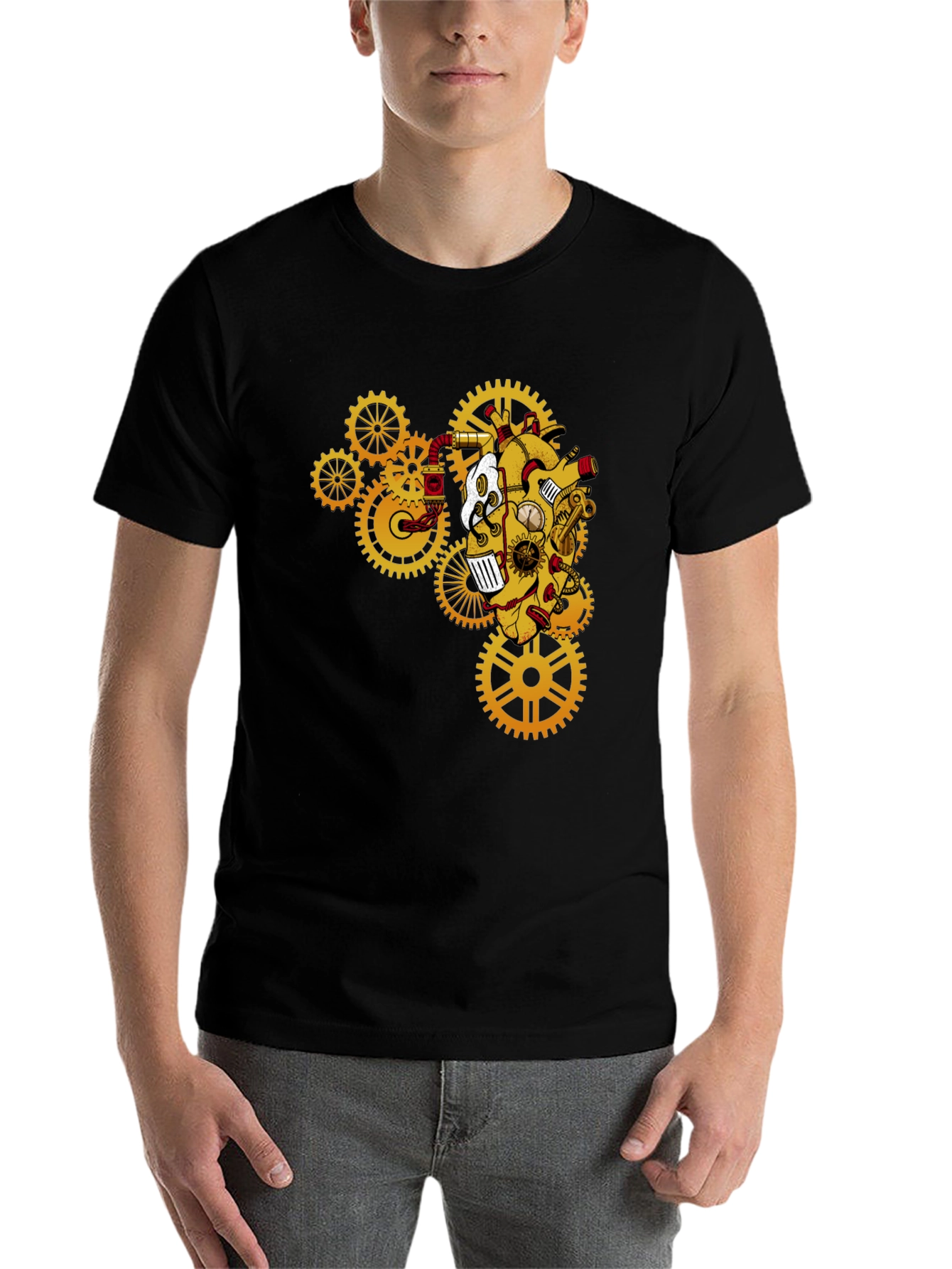Black Steampunk Heart Gear T-Shirt view 7