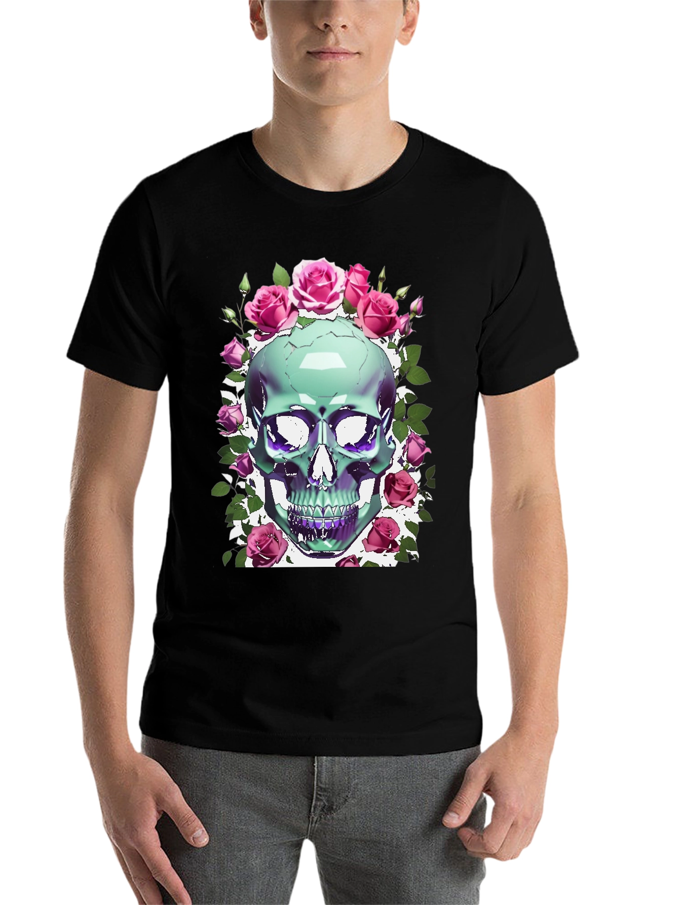 Black Skull & Roses Graphic Tee view 7