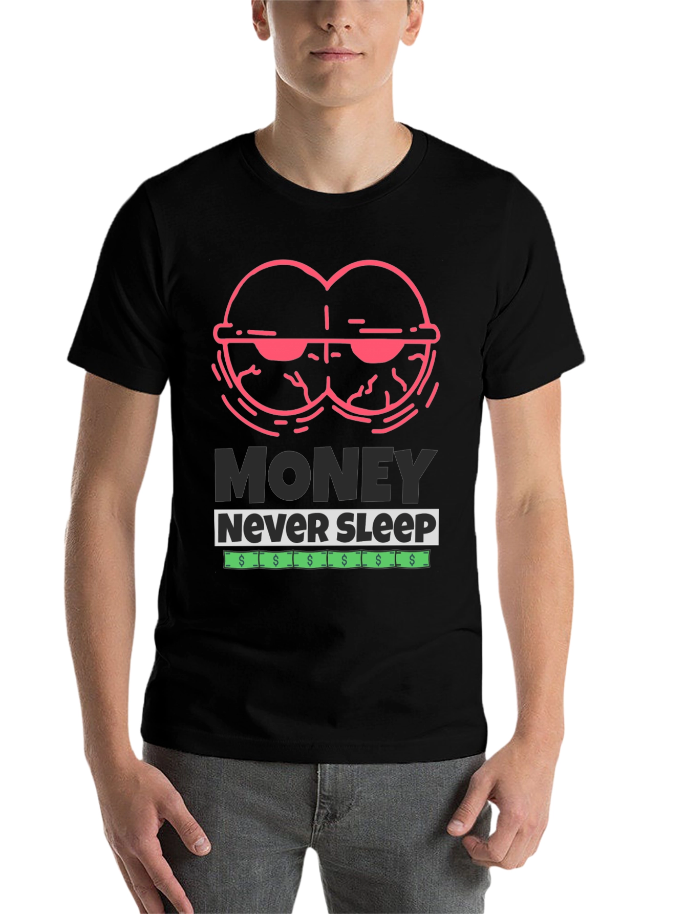 Black Money Never Sleep Graphic T-Shirt view 7