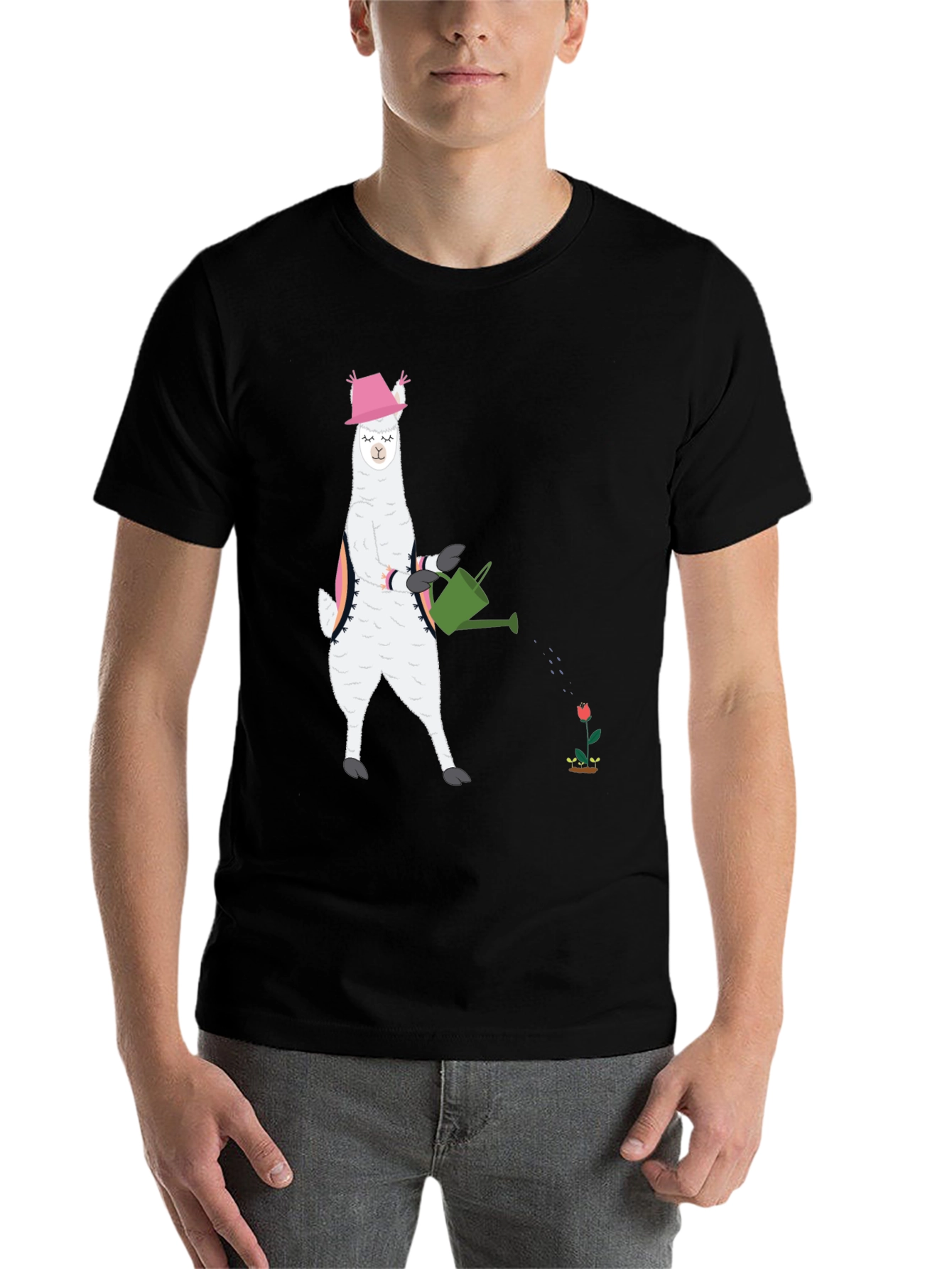 Black Llama Gardening T-Shirt - Cute Animal Tee view 7