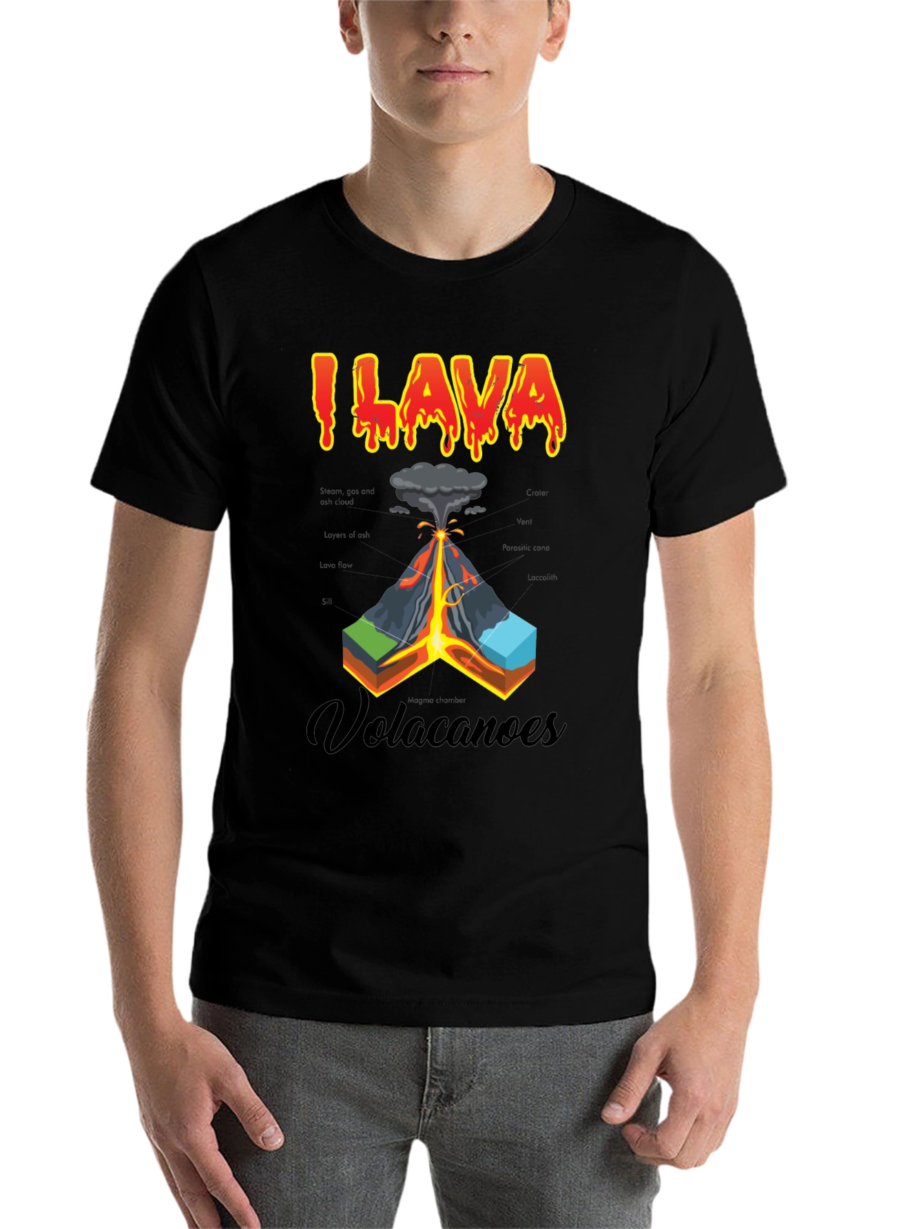 Black I Lava Volcanoes T-Shirt - Funny Graphic Tee view 7