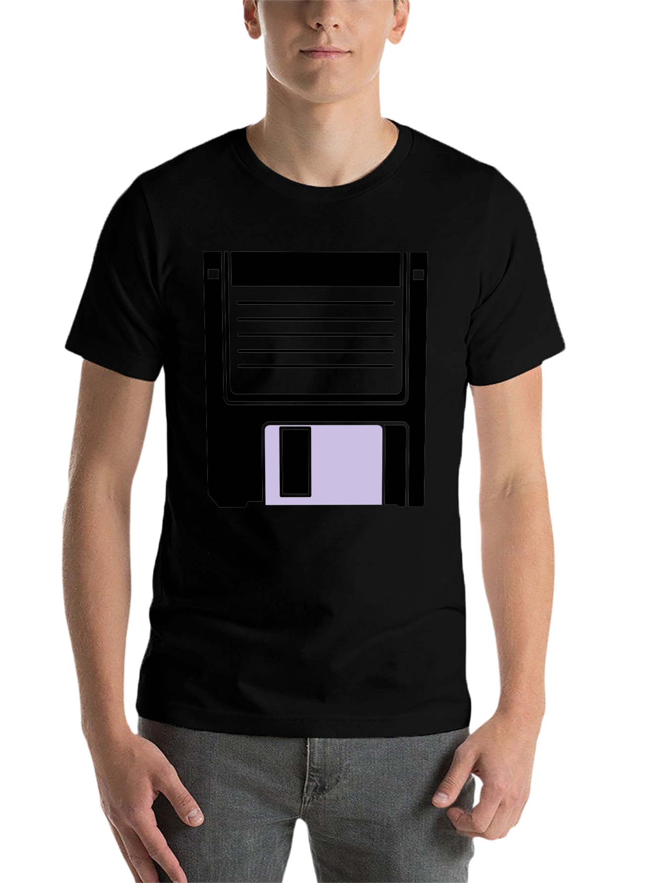 Black Retro Floppy Disk Graphic Tee - Black Casual T-Shirt view 7
