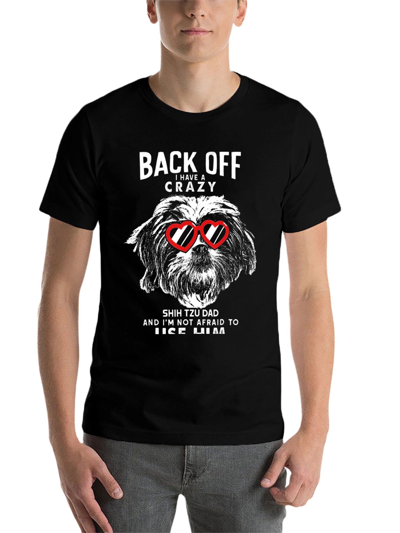 Black Crazy Shih Tzu Dad Graphic T-Shirt view 7