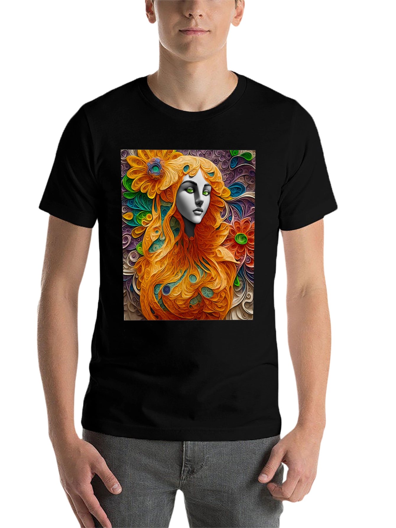 Black Abstract Floral Woman Graphic Tee - Artistic Style view 7