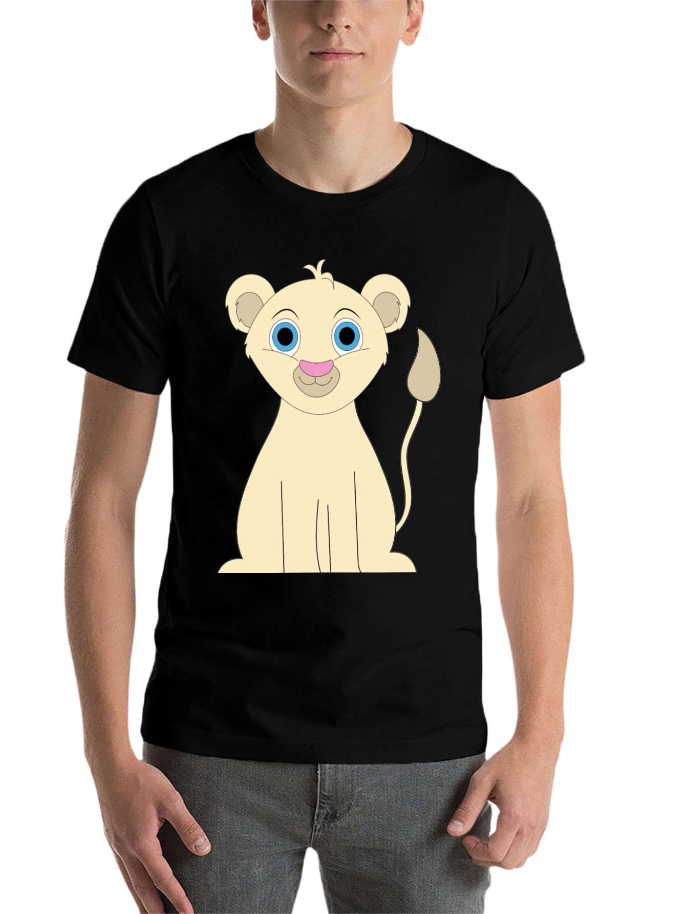 Black Cute Cartoon Lion Black T-Shirt view 7