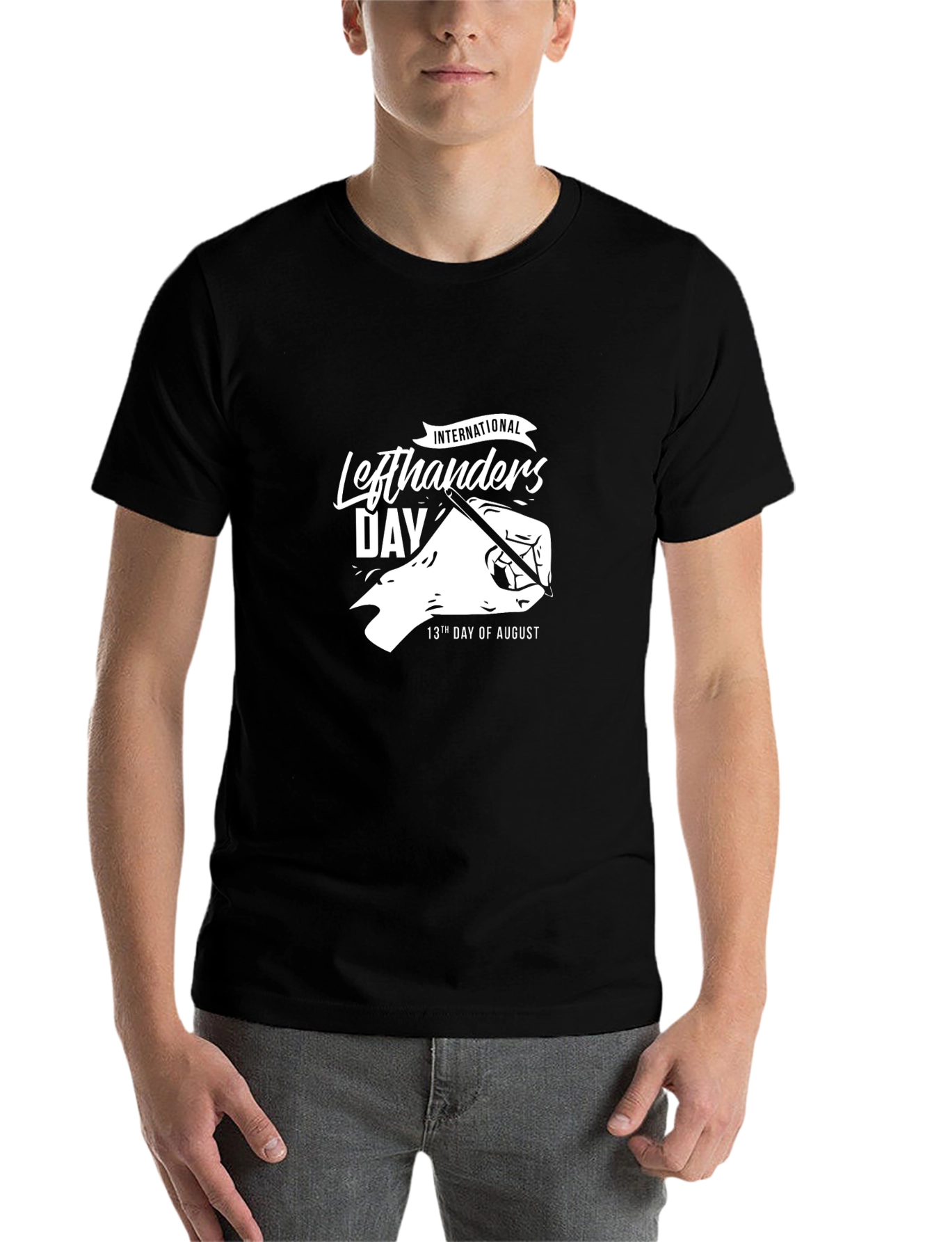 Black International Lefthanders Day T-Shirt - August 13th Tee view 7