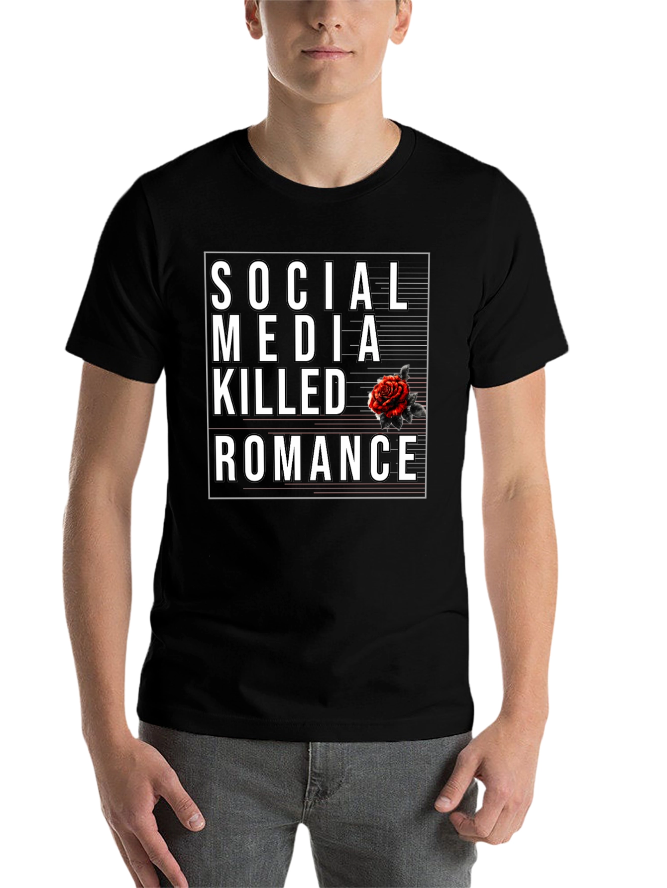 Black Social Media Killed Romance Black Graphic Tee view 7