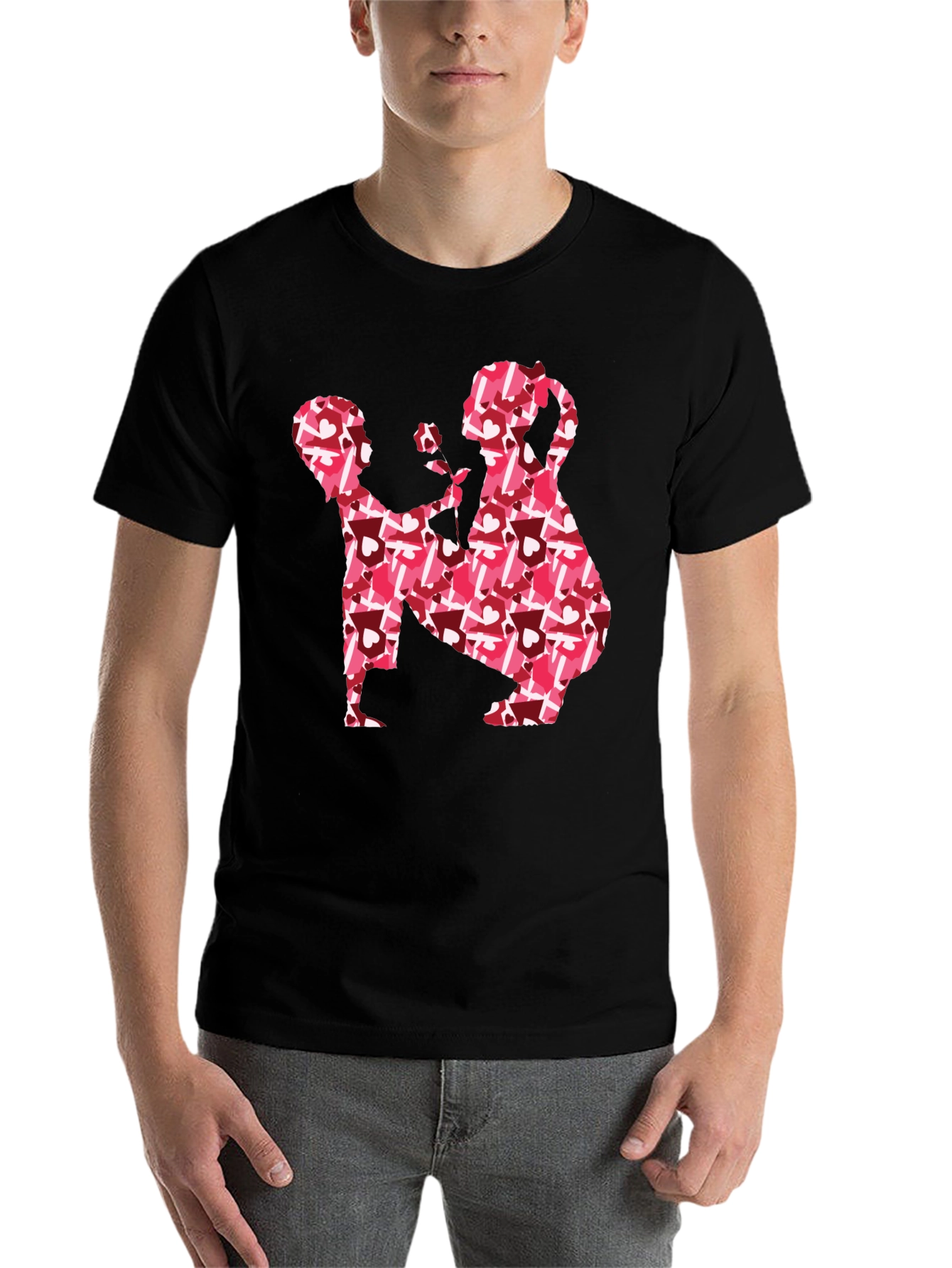 Black Romantic Heart Proposal Graphic Tee view 7