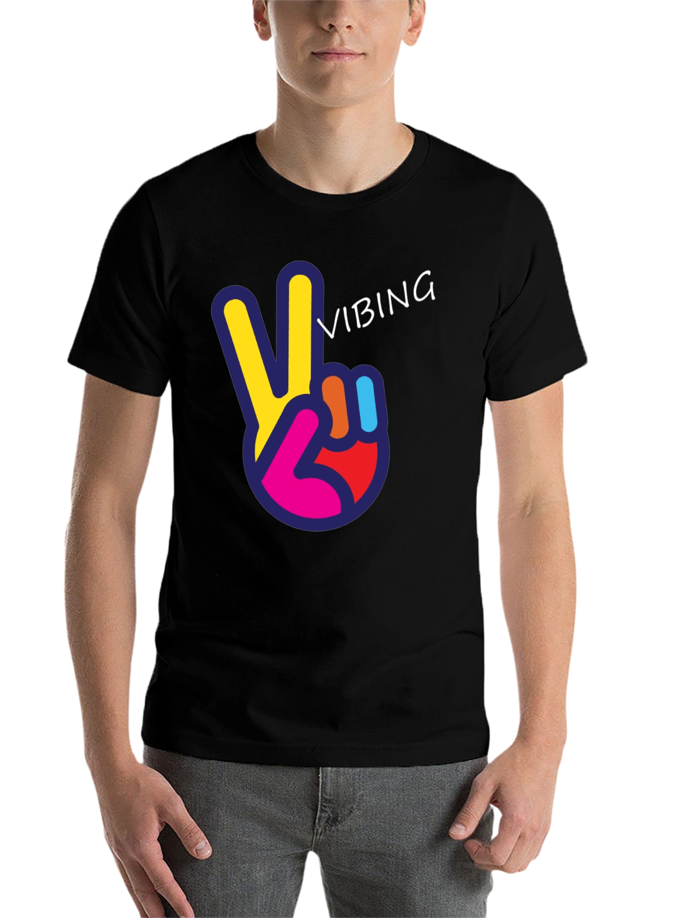 Black Vibing Peace Sign Graphic Tee view 7