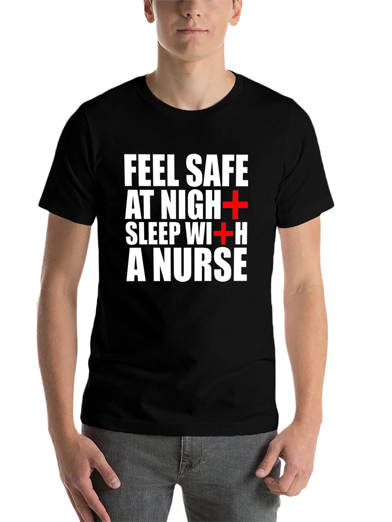 Black Feel Safe Sleep With a Nurse Black T-Shirt view 7