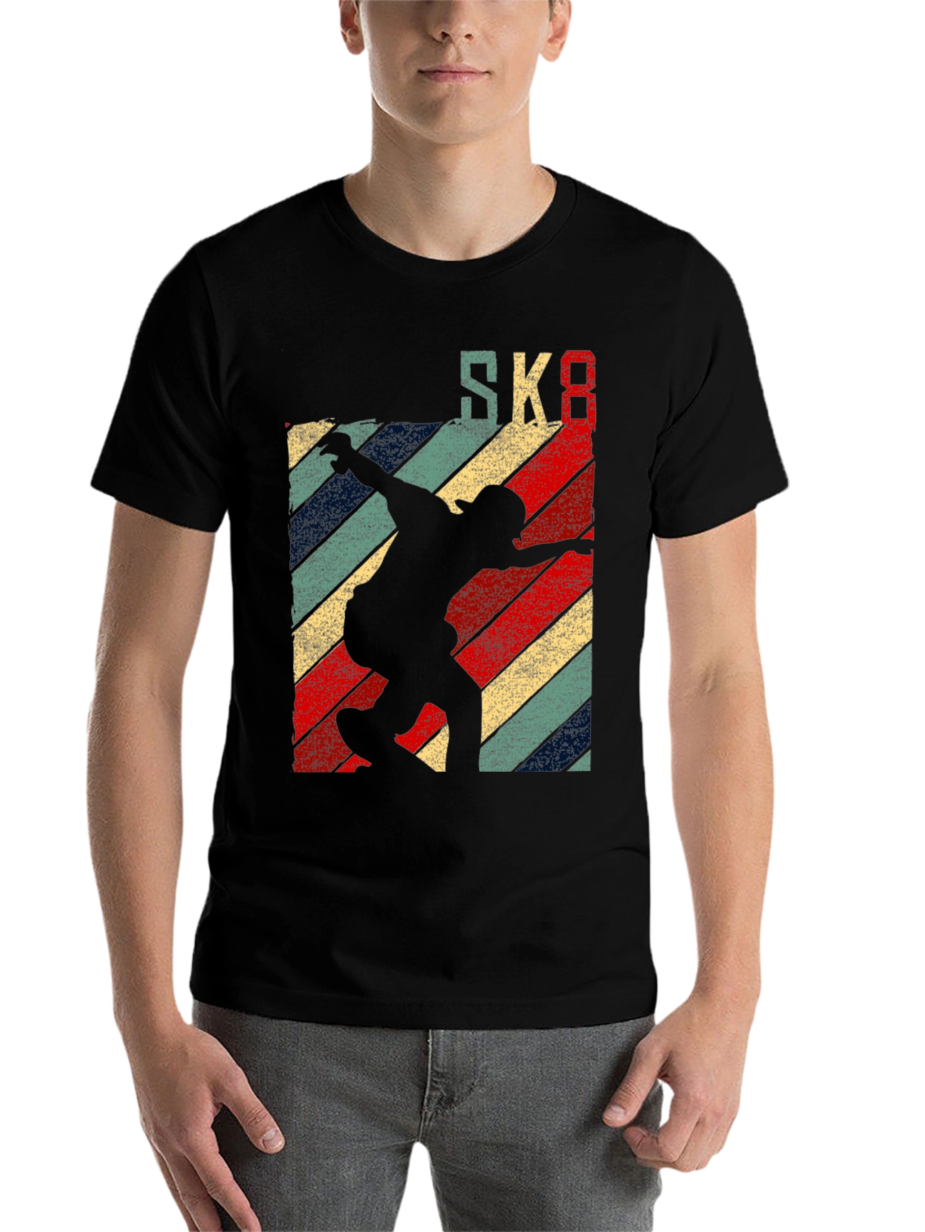 Black Retro SK8 Skateboard T-Shirt Black view 7