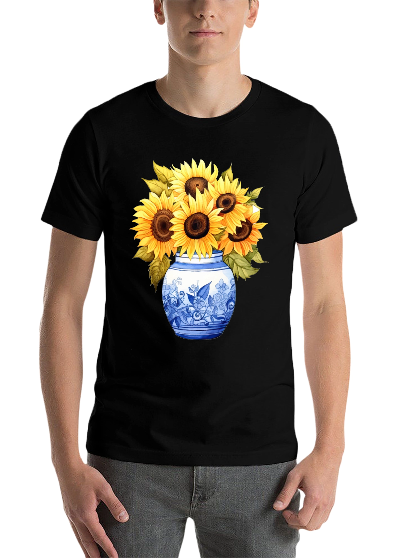 Black Sunflower Vase Graphic Tee - Stylish Unisex T-Shirt view 7