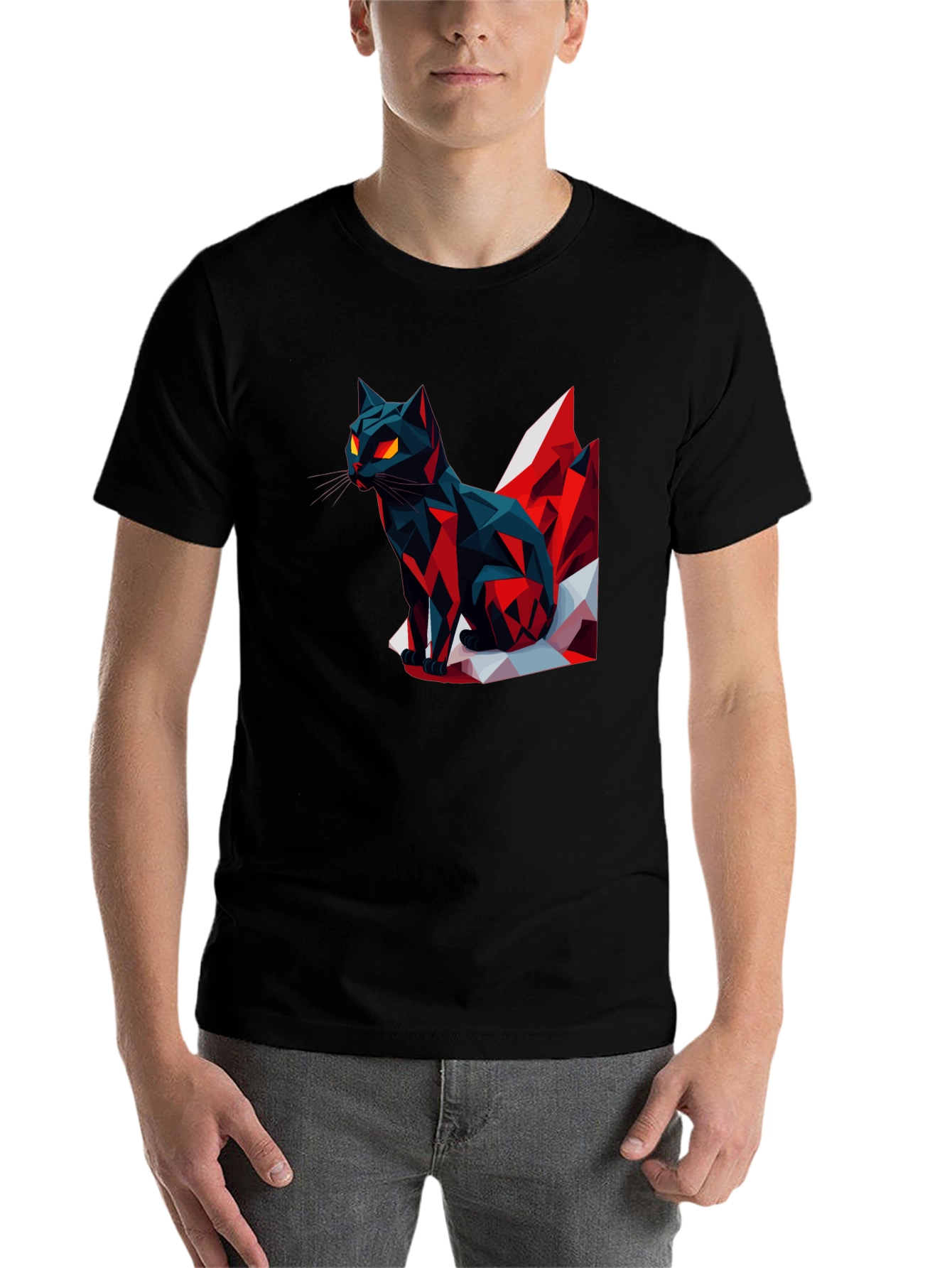 Black Geometric Cat Graphic T-Shirt view 7