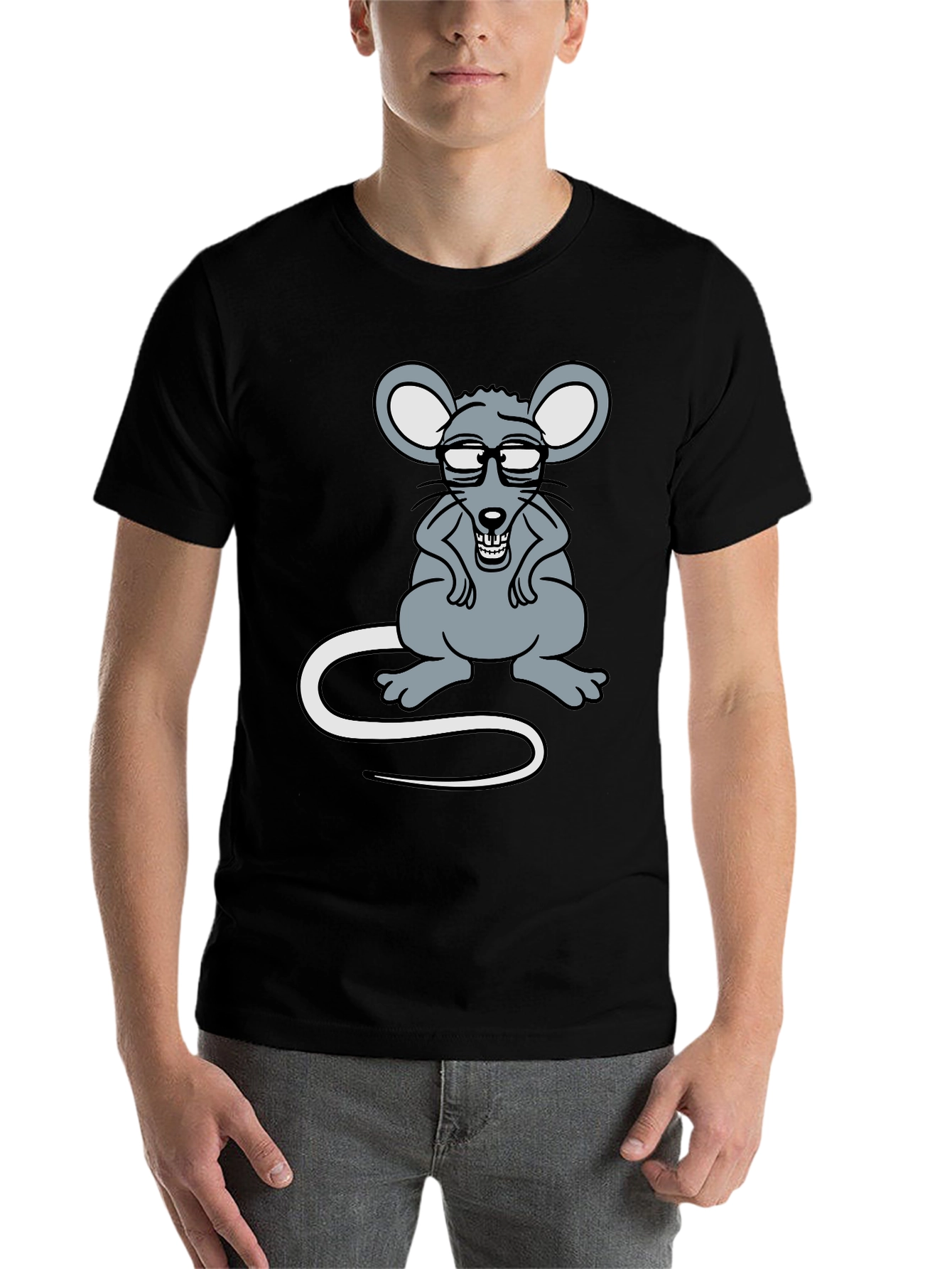 Black Funny Rat with Glasses Graphic Tee view 7