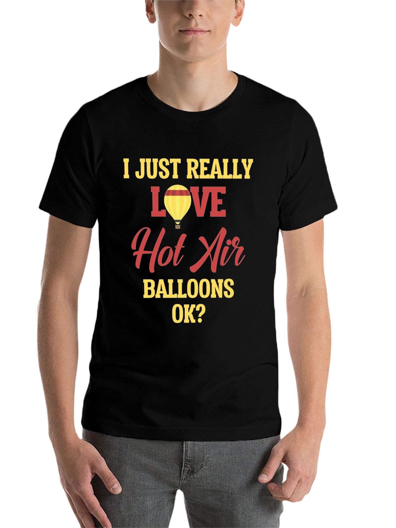 Black I Love Hot Air Balloons Graphic Tee Shirt view 7