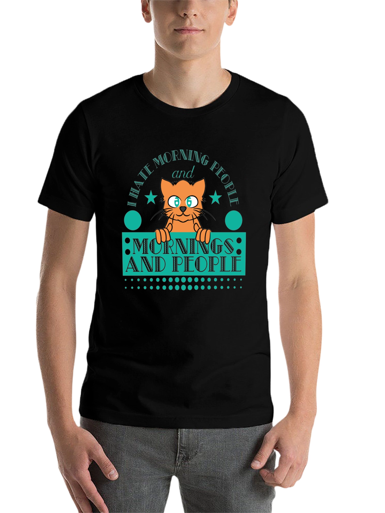Black I Hate Morning People T-Shirt - Funny Cat Tee view 7