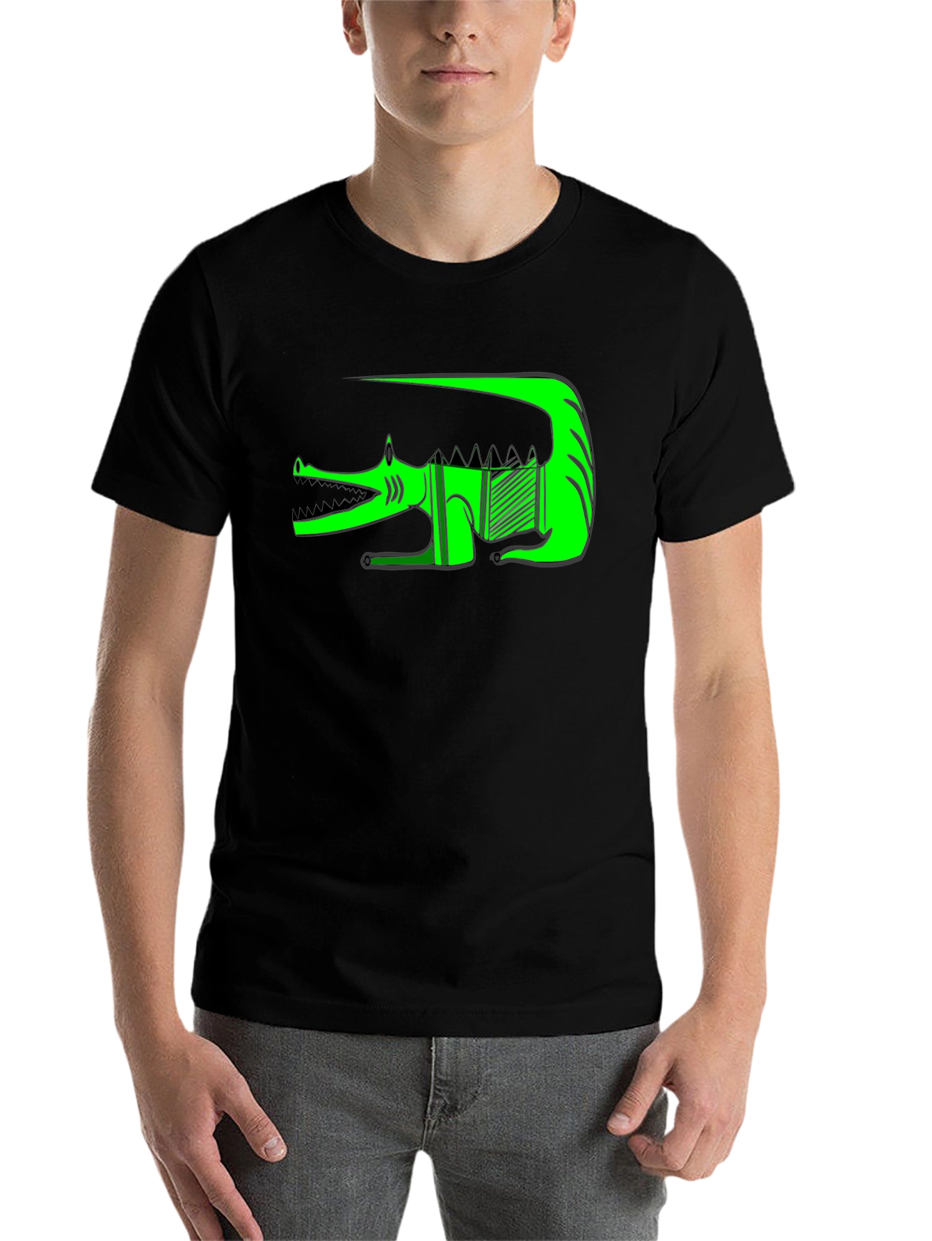 Black Graphic Print T-Shirt - Green Crocodile view 7